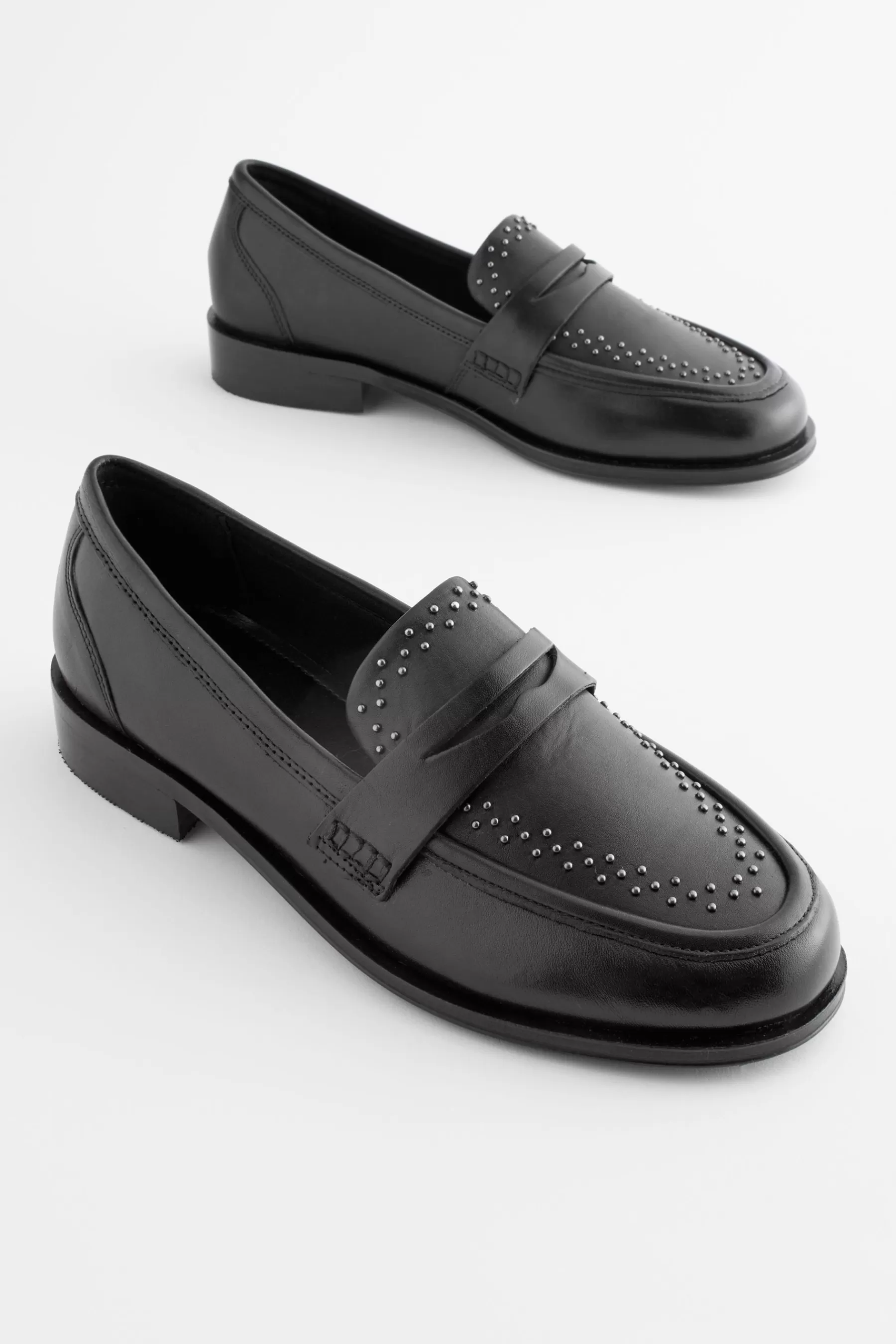 Next Flat | Forever Comfort® Leather Studded Loafers Black