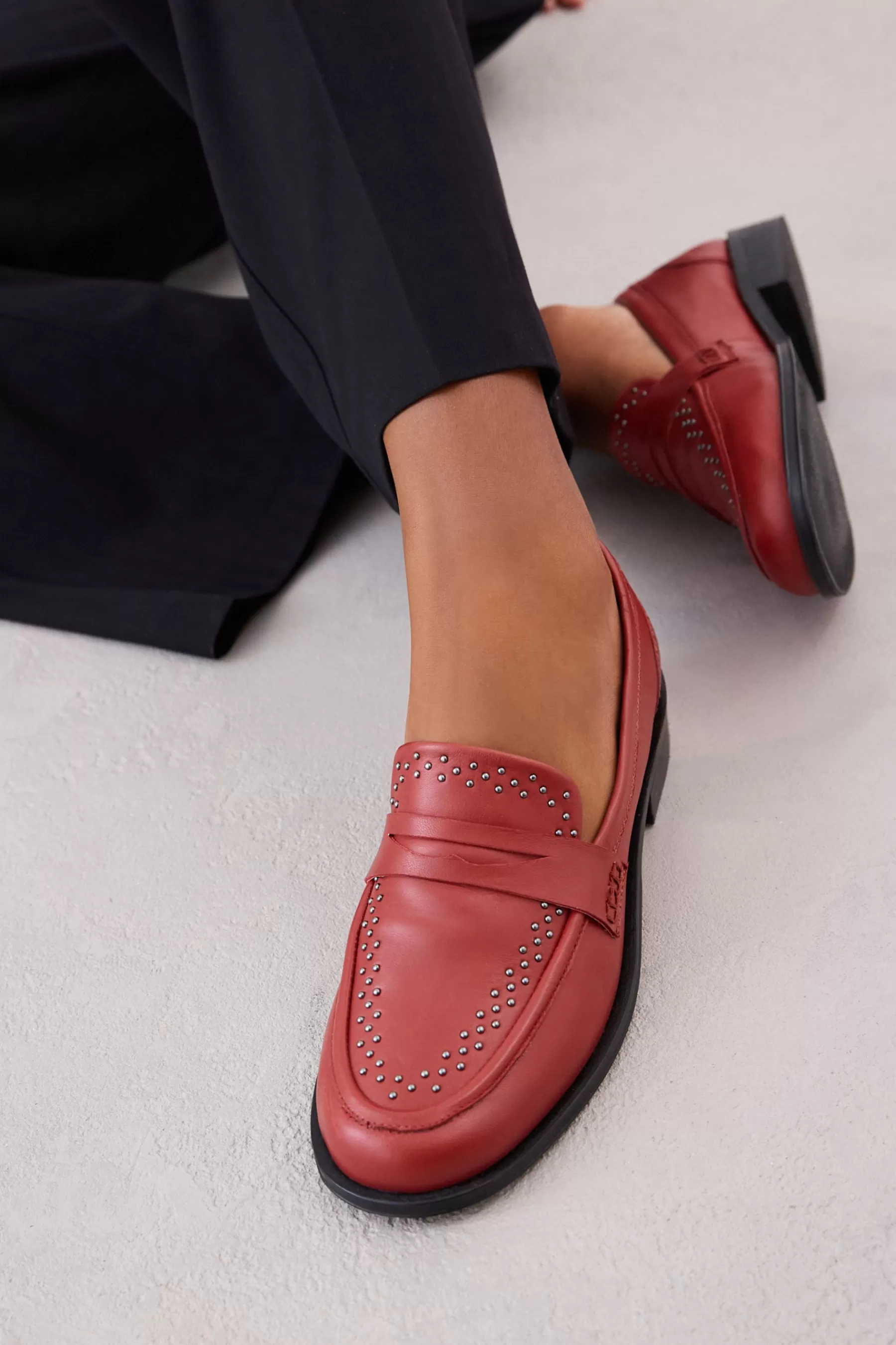 Next Flat-Forever Comfort® Leather Studded Loafers Red