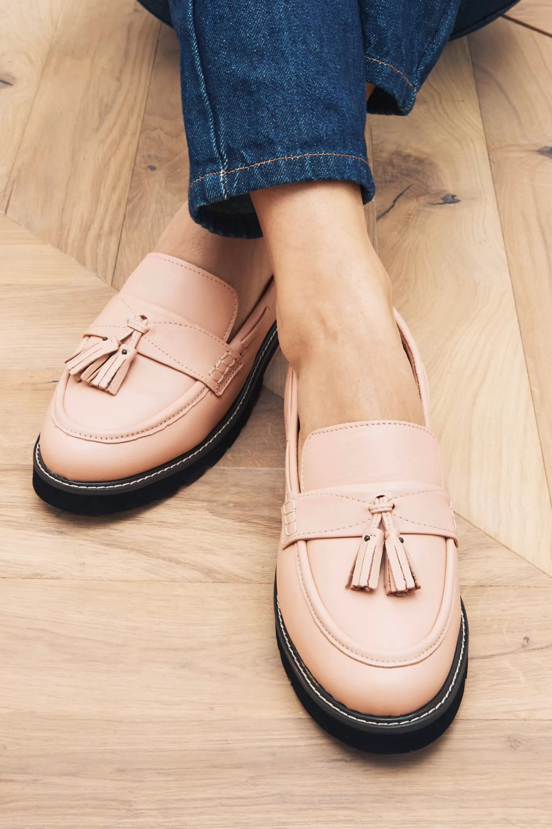 Next Flat-Forever Comfort® Leather Tassel Chunky Loafer Shoes Nude