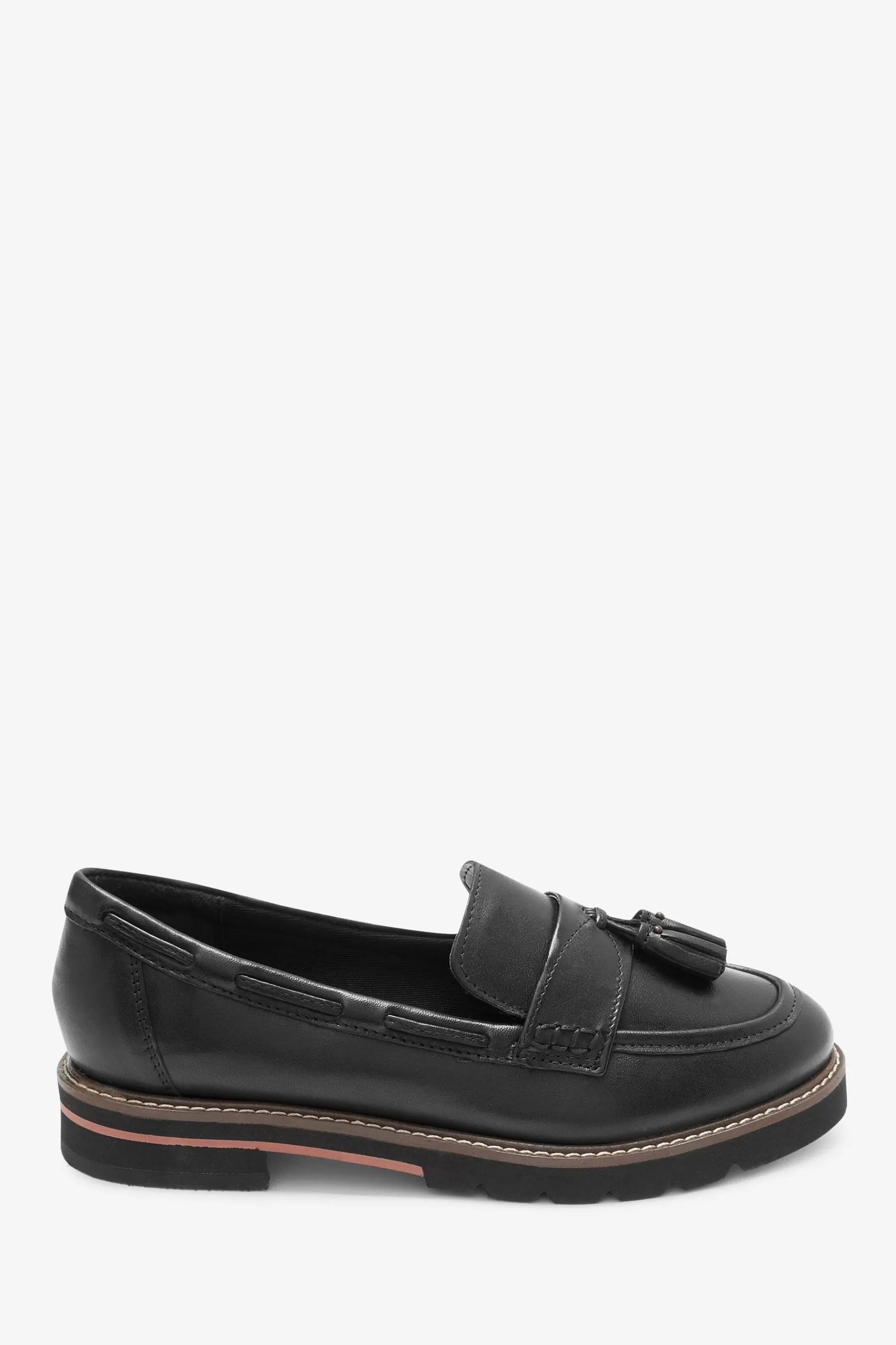 Next Flat-Forever Comfort® Leather Tassel Chunky Loafer Shoes Black