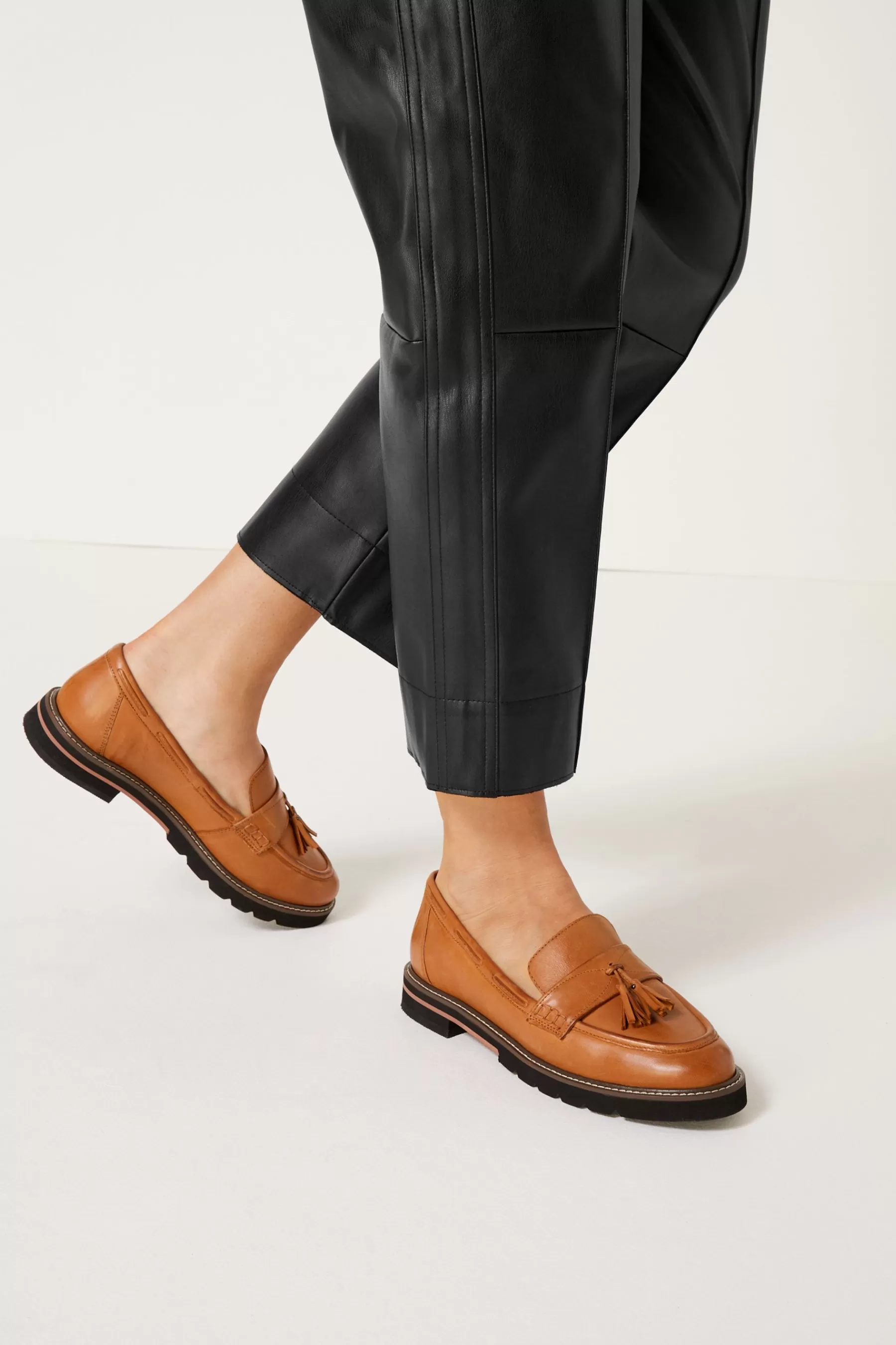 Next Flat-Forever Comfort® Leather Tassel Chunky Loafer Shoes Camel