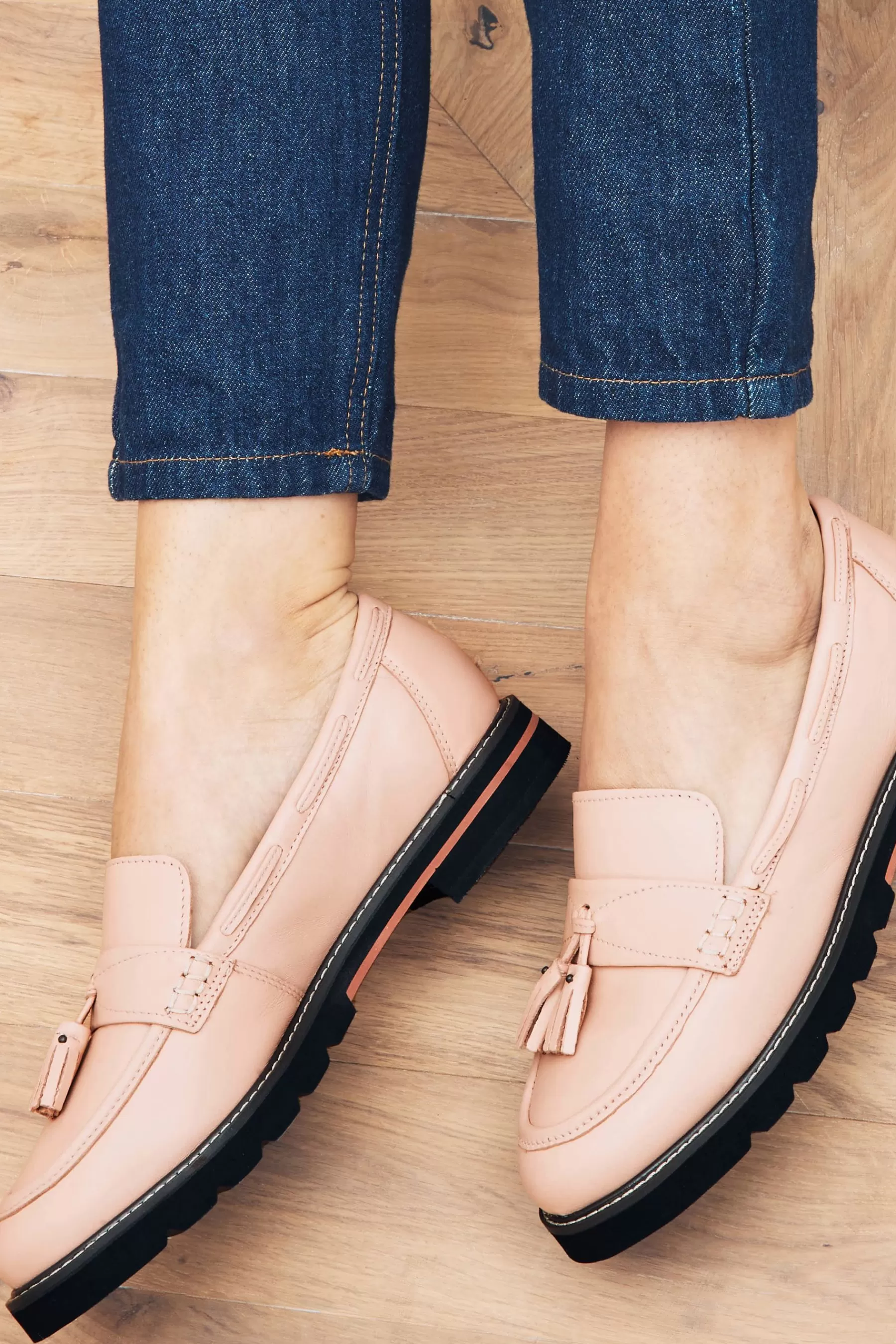 Next Flat-Forever Comfort® Leather Tassel Chunky Loafer Shoes Nude