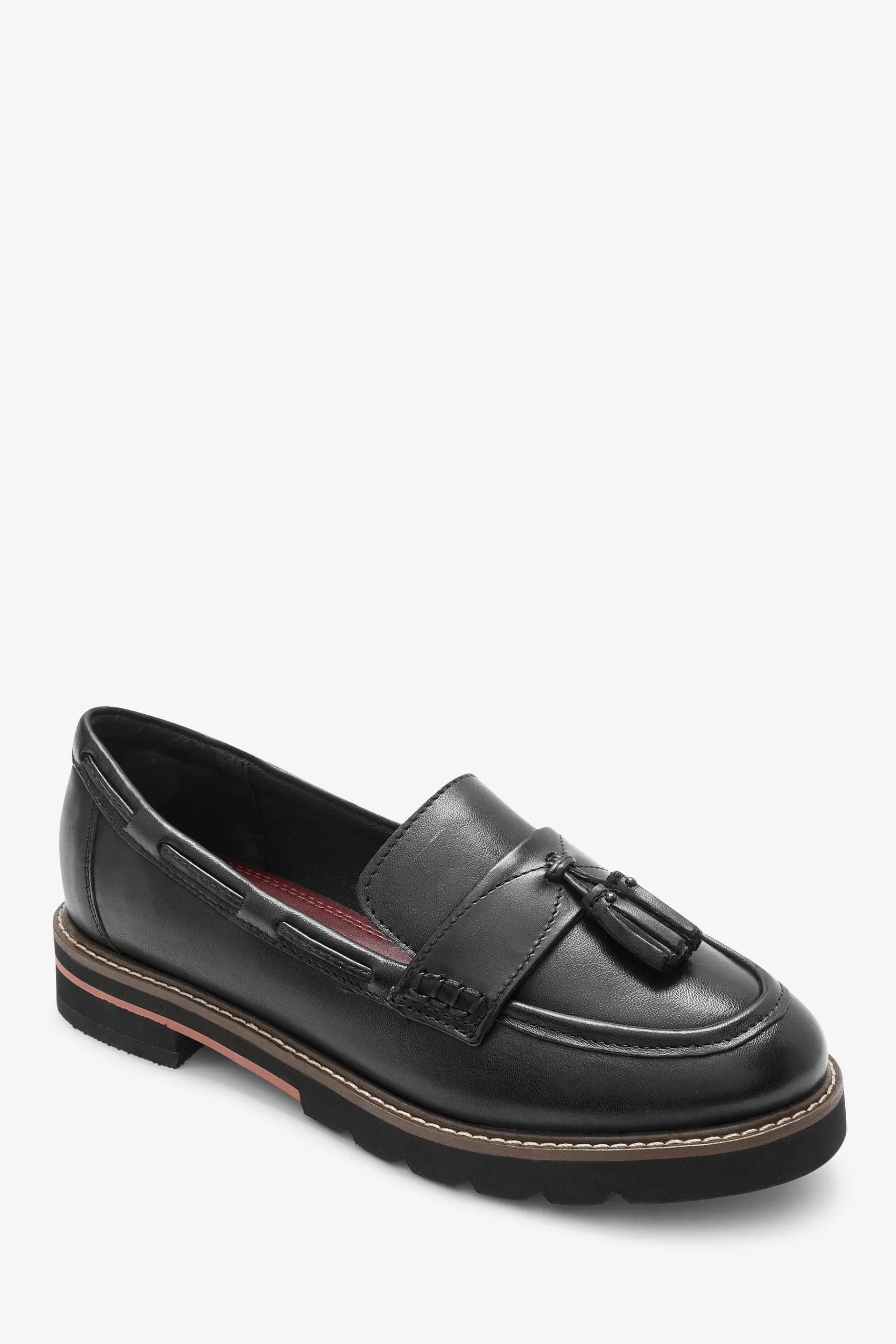 Next Flat-Forever Comfort® Leather Tassel Chunky Loafer Shoes Black