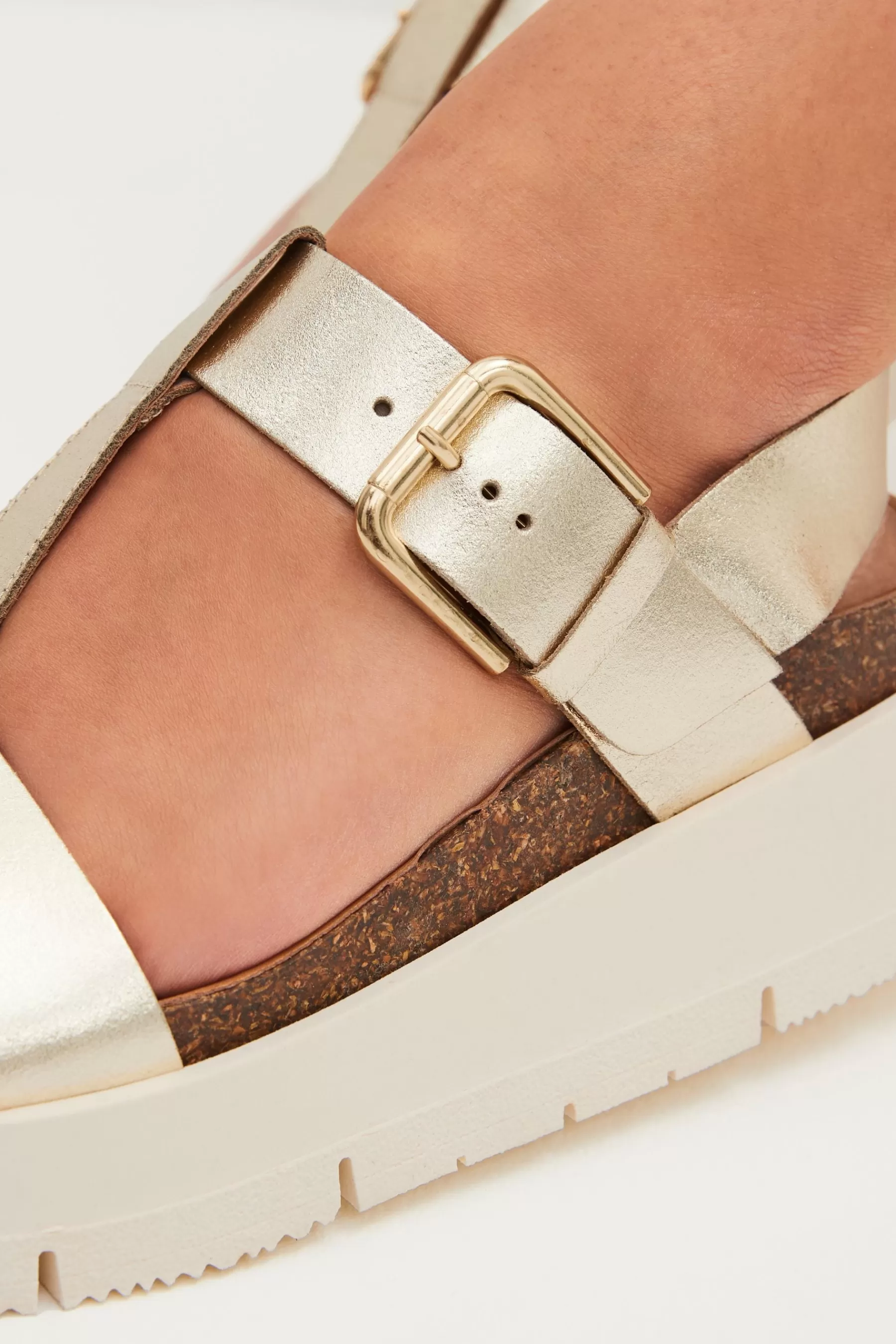 Next Sandals-Forever Comfort® Leather T-Bar Flatform Sandals Gold