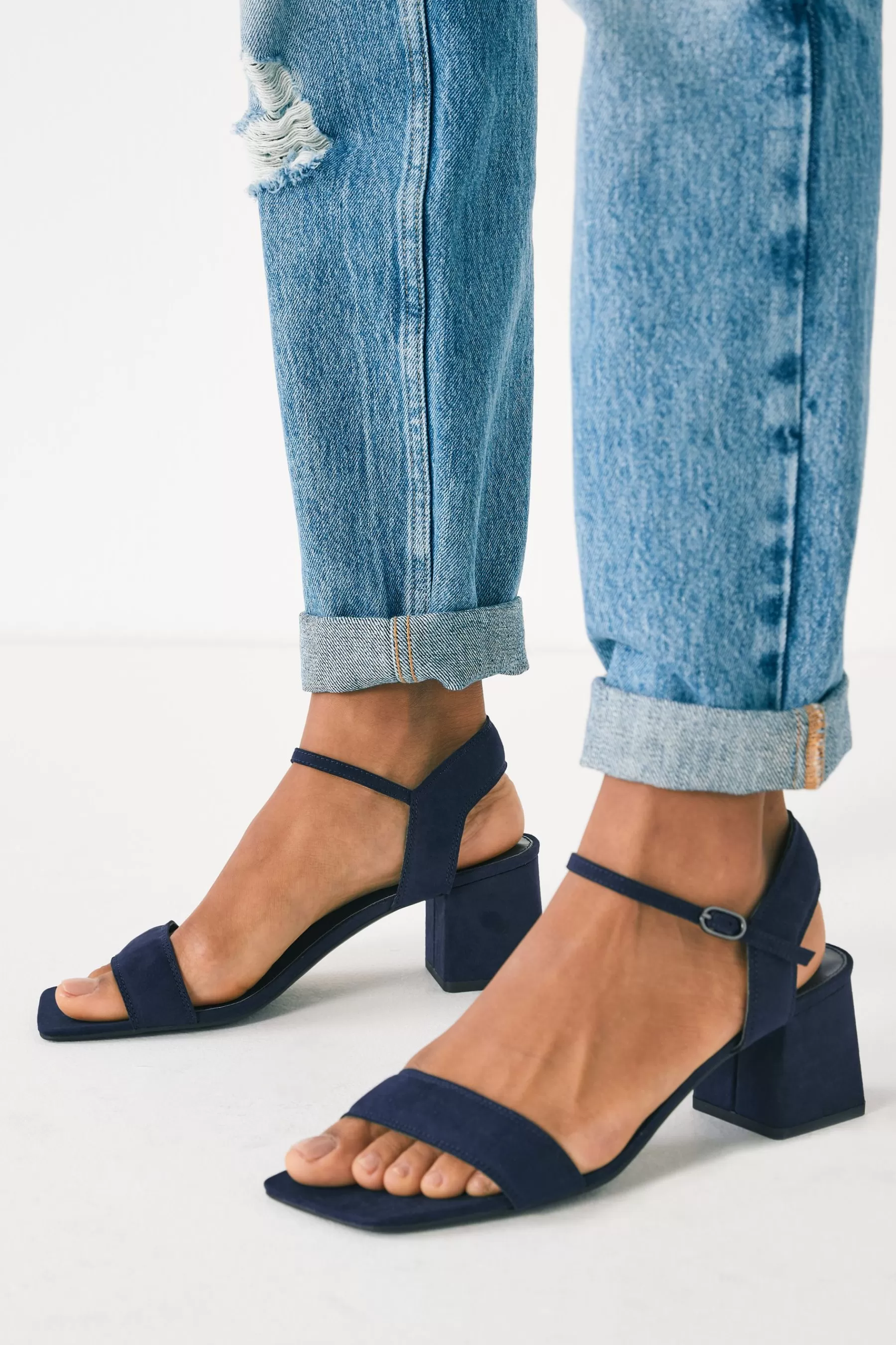 Next Sandals | Forever Comfort® Simple Block Heel Sandals Navy Blue