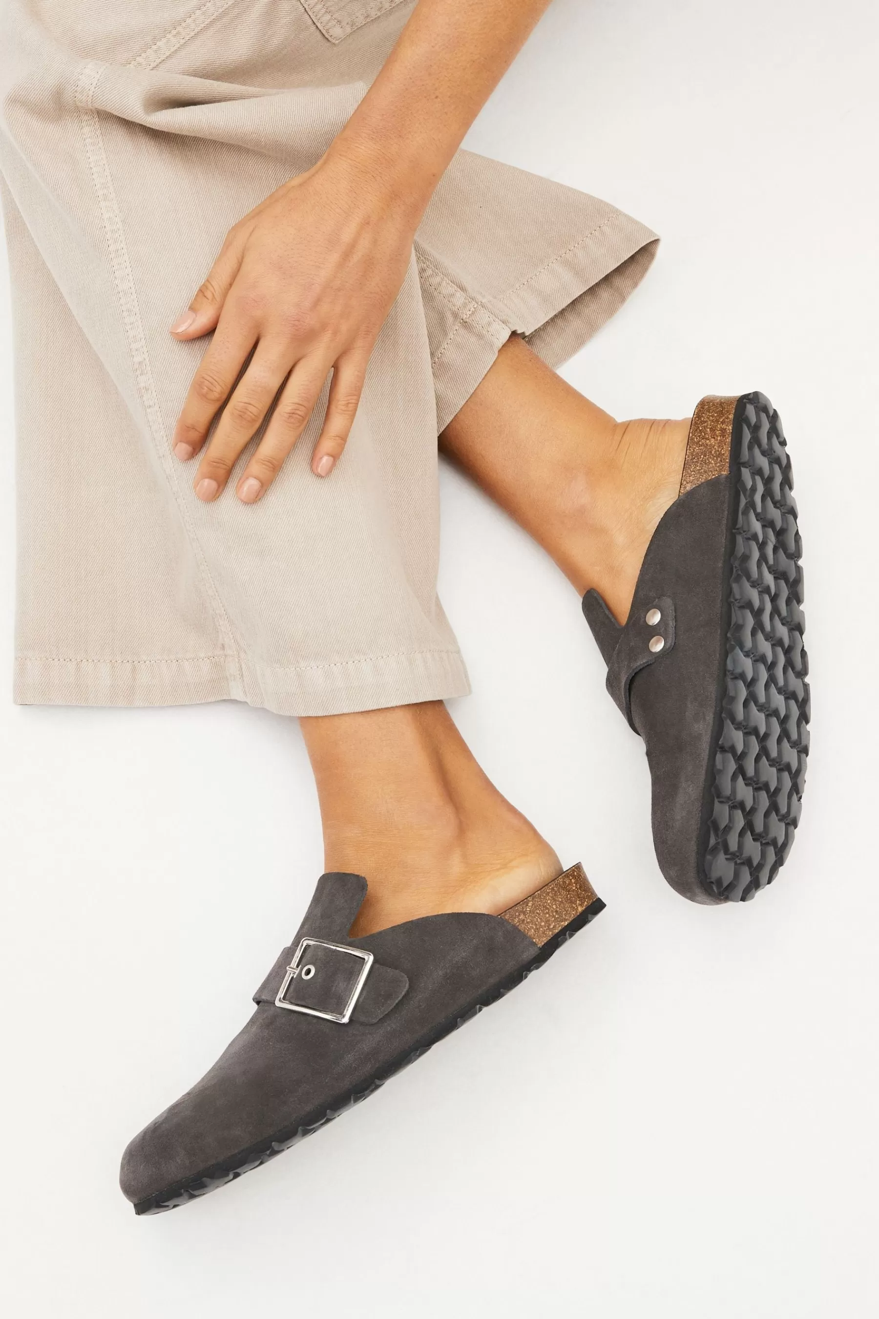 Next Flat-Forever Comfort® Suede Footbed Clogs Grey