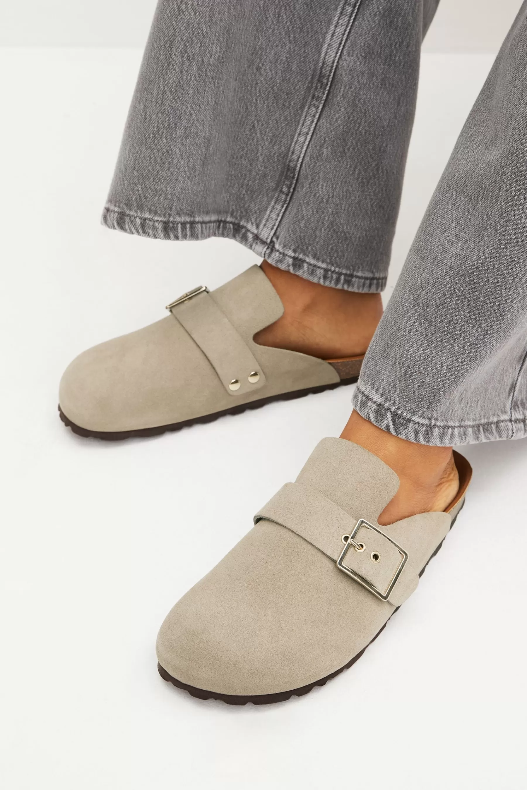 Next Flat-Forever Comfort® Suede Footbed Clogs Mink Brown