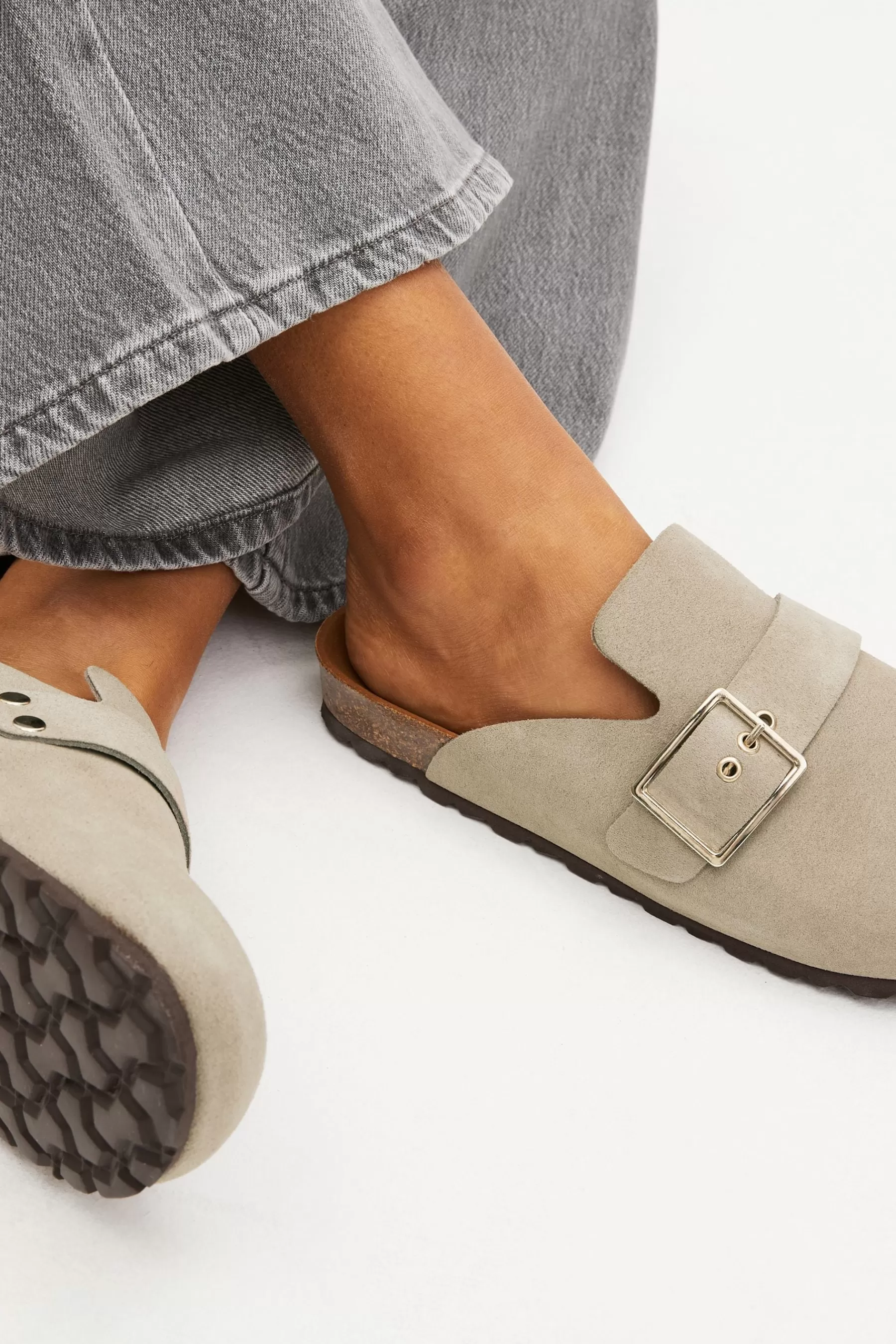 Next Flat-Forever Comfort® Suede Footbed Clogs Mink Brown