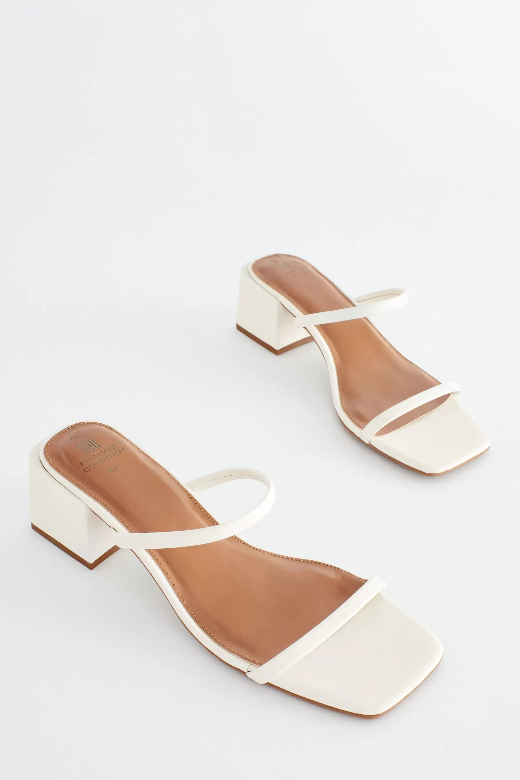 Next Sandals-Forever Comfort® Two Band Block Heel Mules Bone White