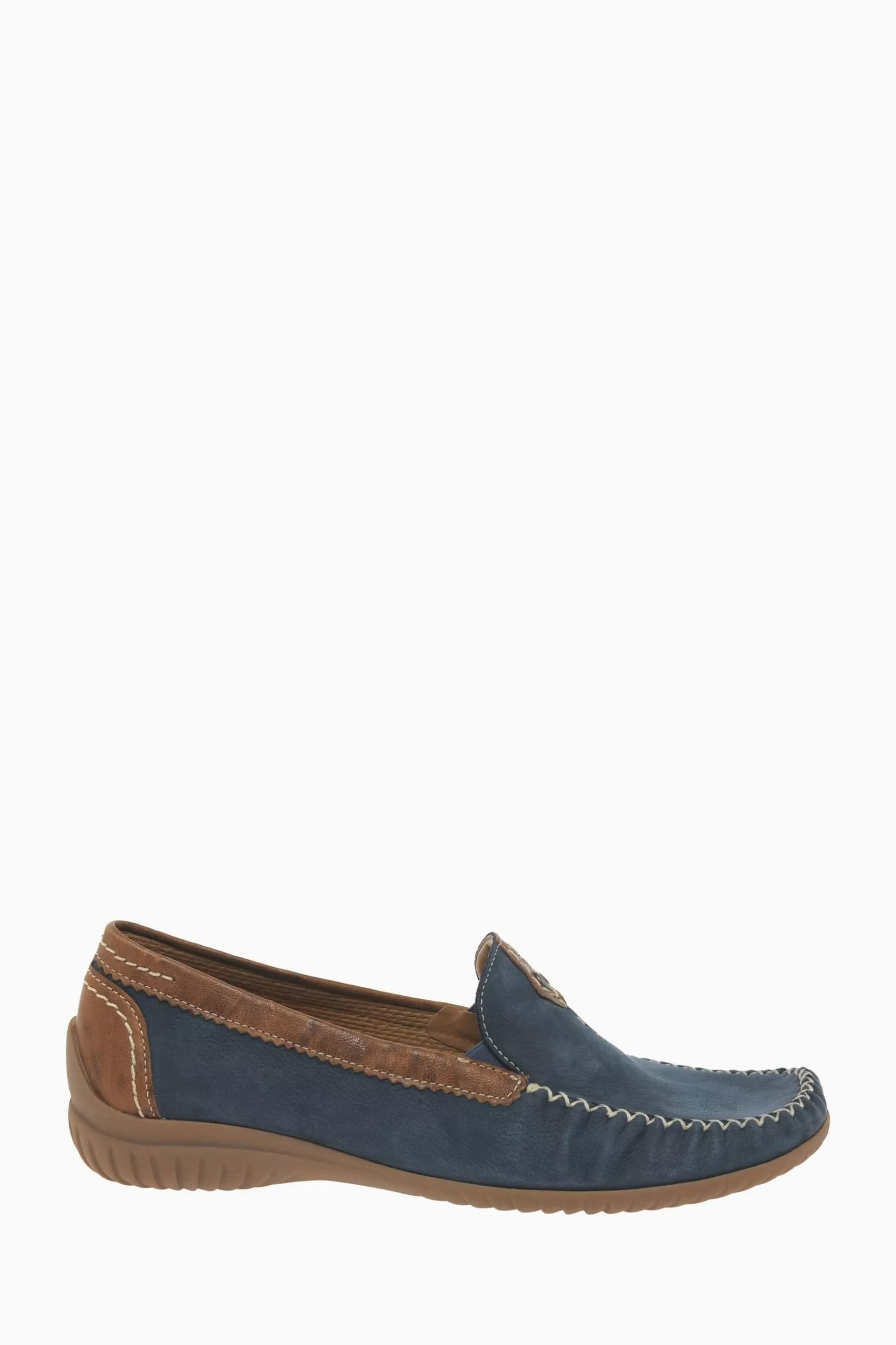 Gabor Flat- California Nubuck Tan Moccassins Navy