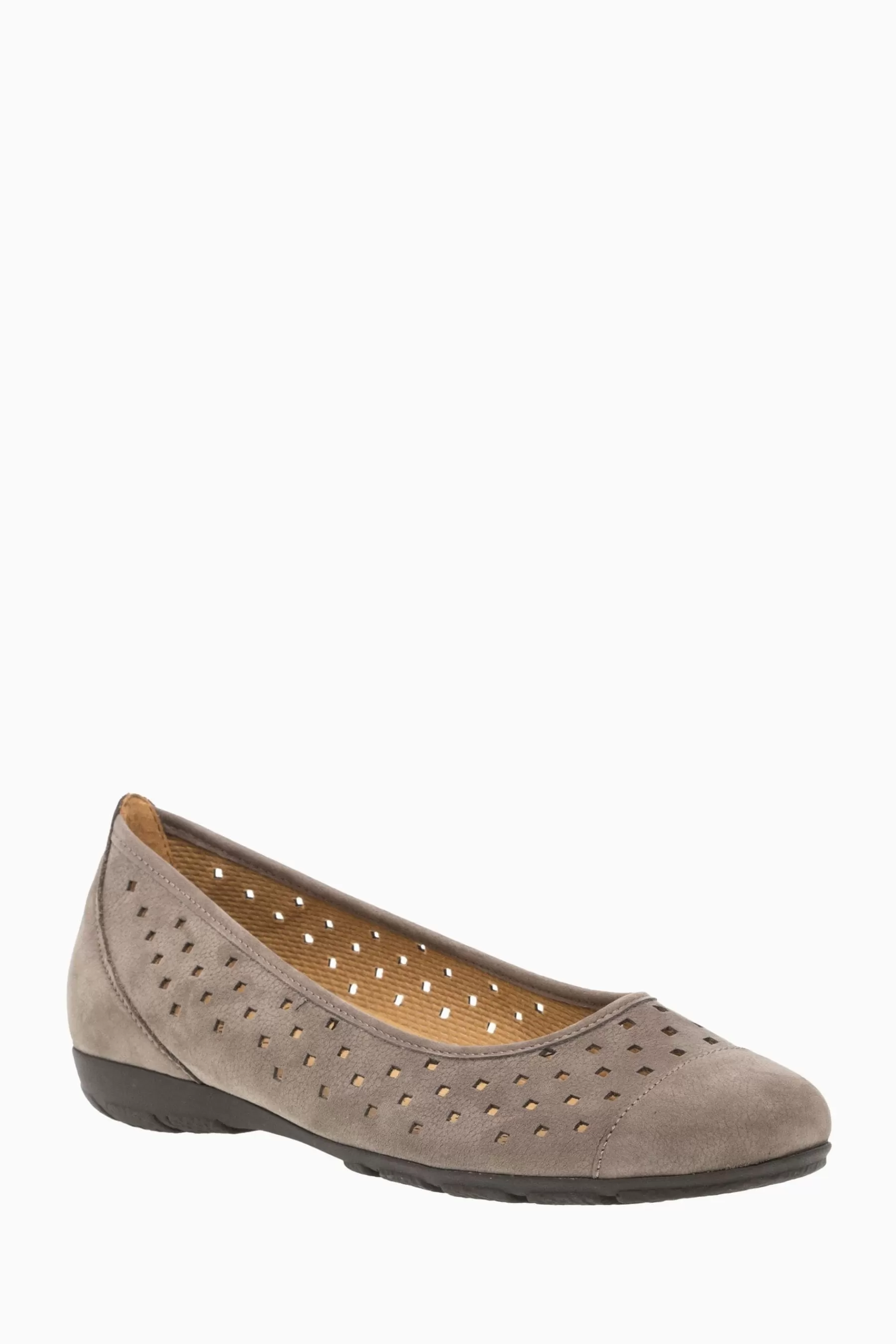 Gabor Flat- Ruffle Nubuck Ballerina Shoes Grey