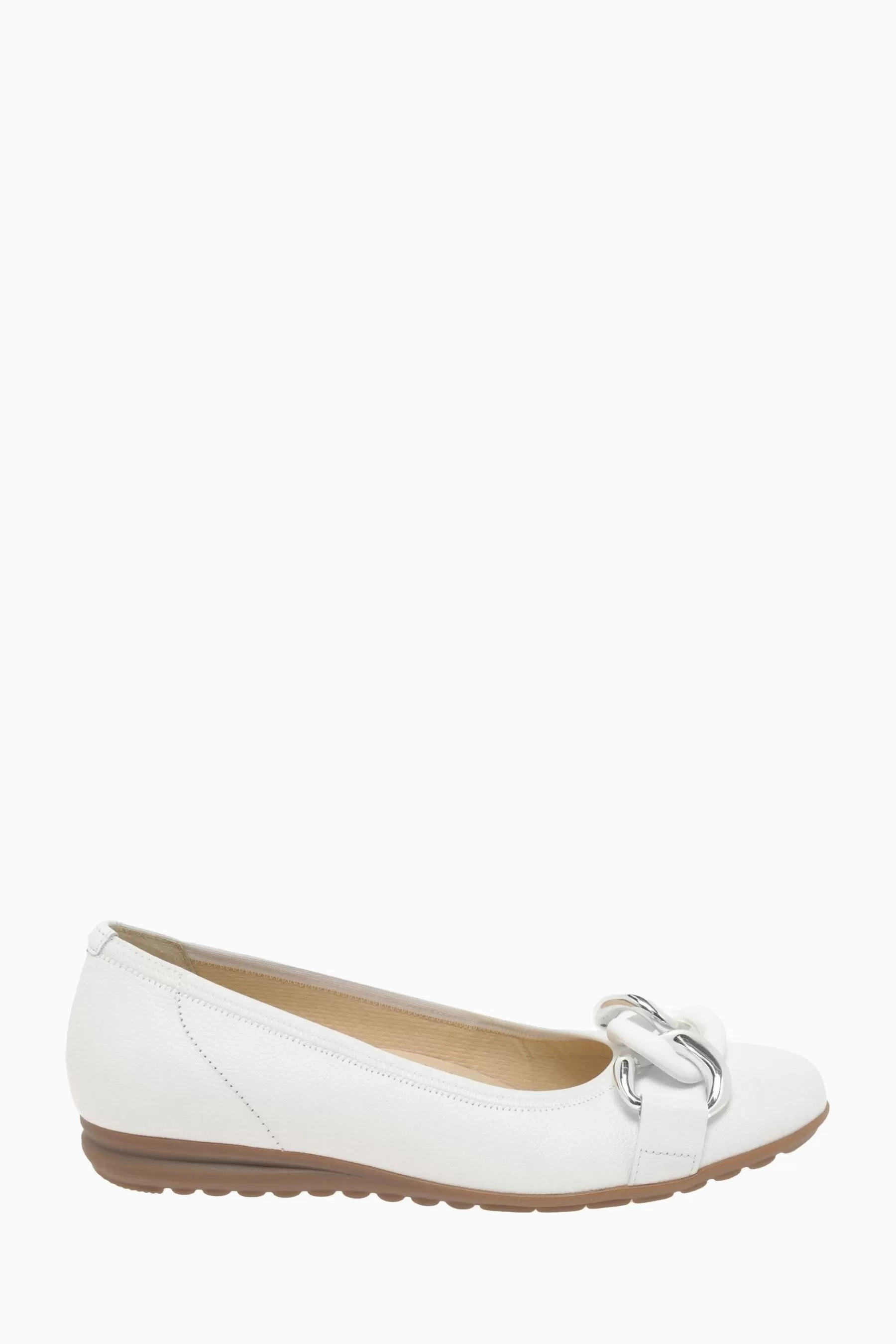 Gabor Flat- Sabia Leather Ballerina Shoes White