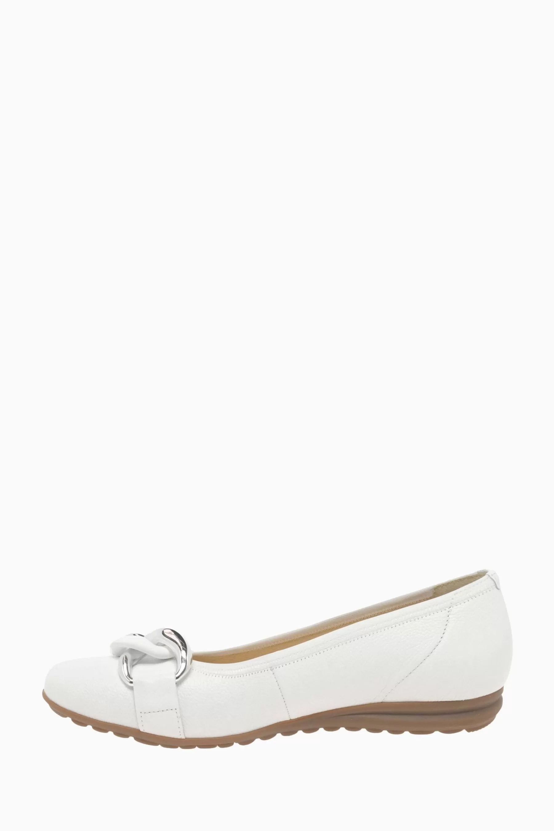 Gabor Flat- Sabia Leather Ballerina Shoes White