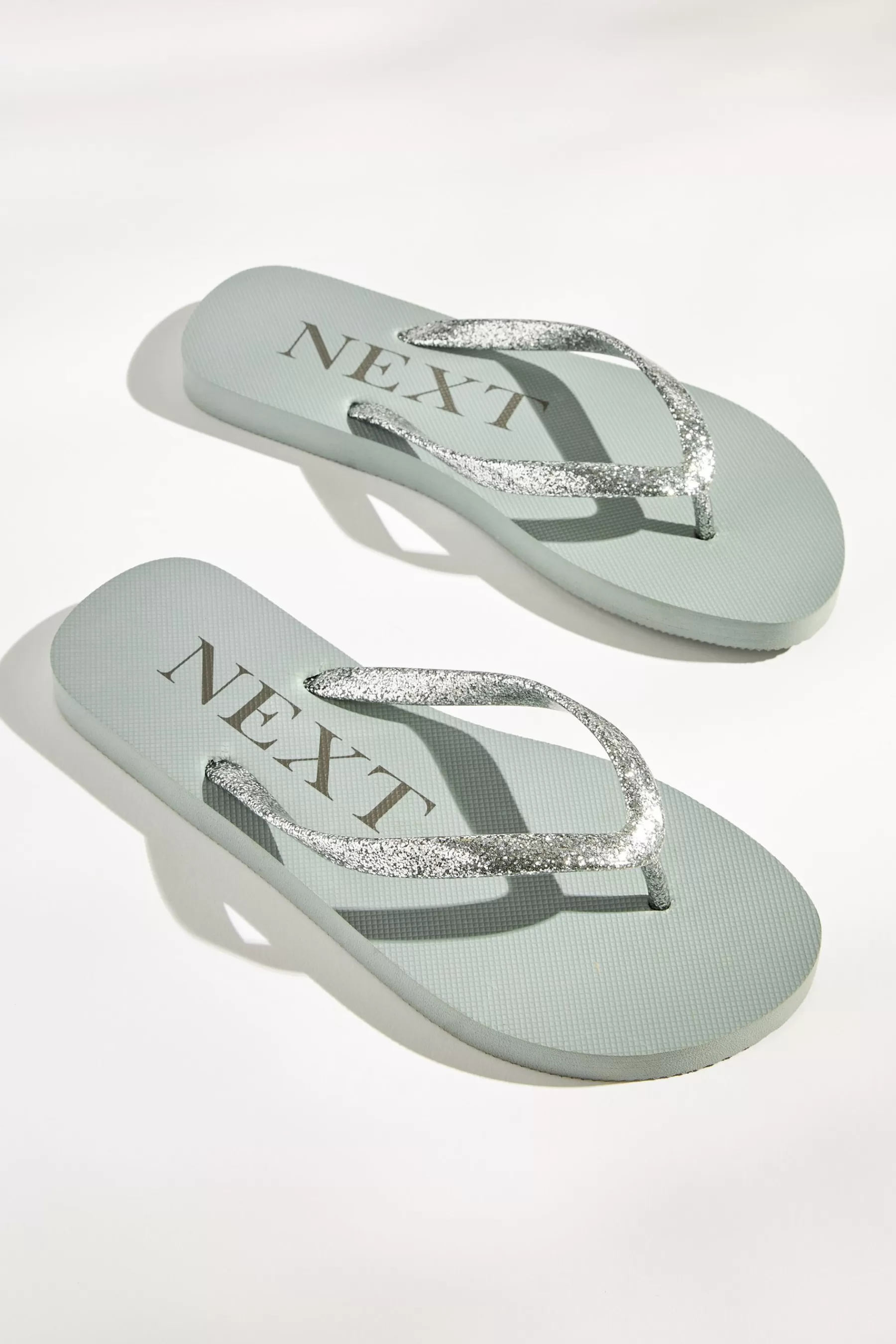 Next Sandals-Glitter Beach Flip Flops Silver