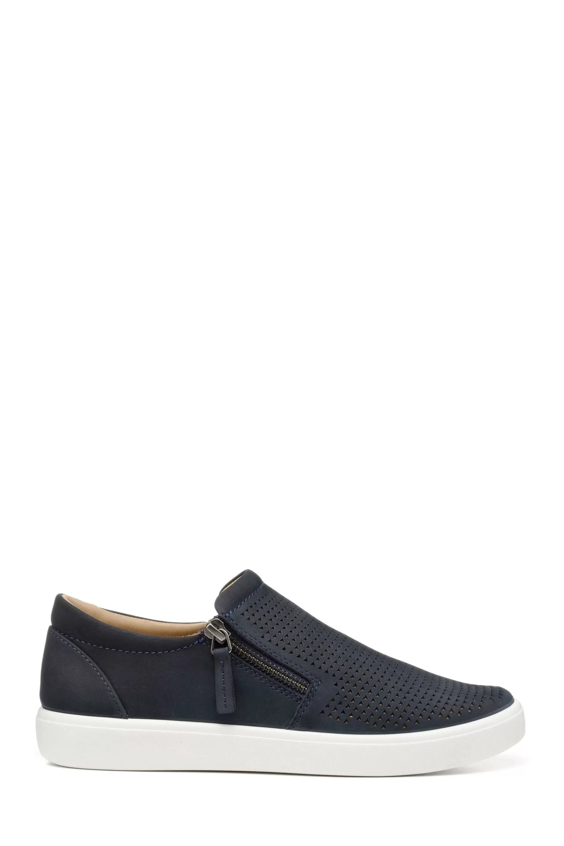 Hotter Flat- Daisy Slip On/Zip Wide Fit Shoes Blue