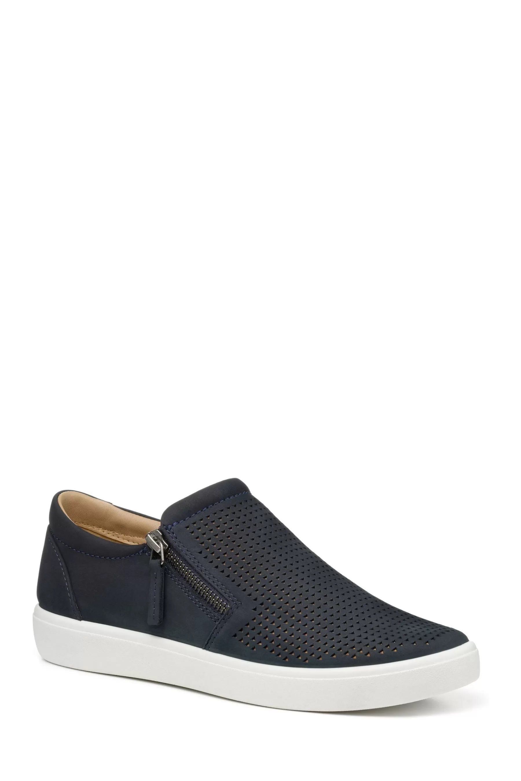 Hotter Flat- Daisy Slip On/Zip Wide Fit Shoes Blue