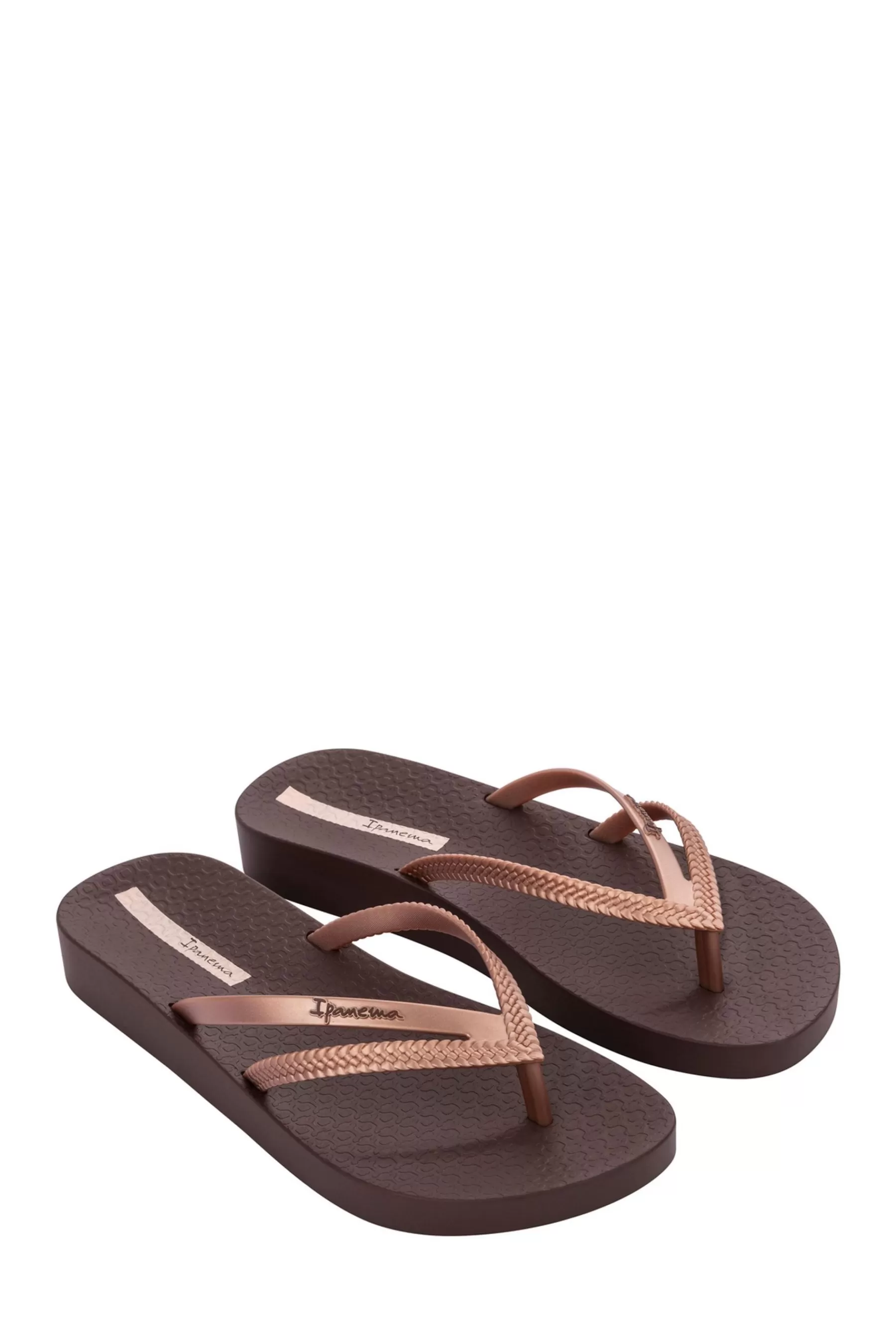 Ipanema Sandals- Double Strap Wedged Flip Flops Brown