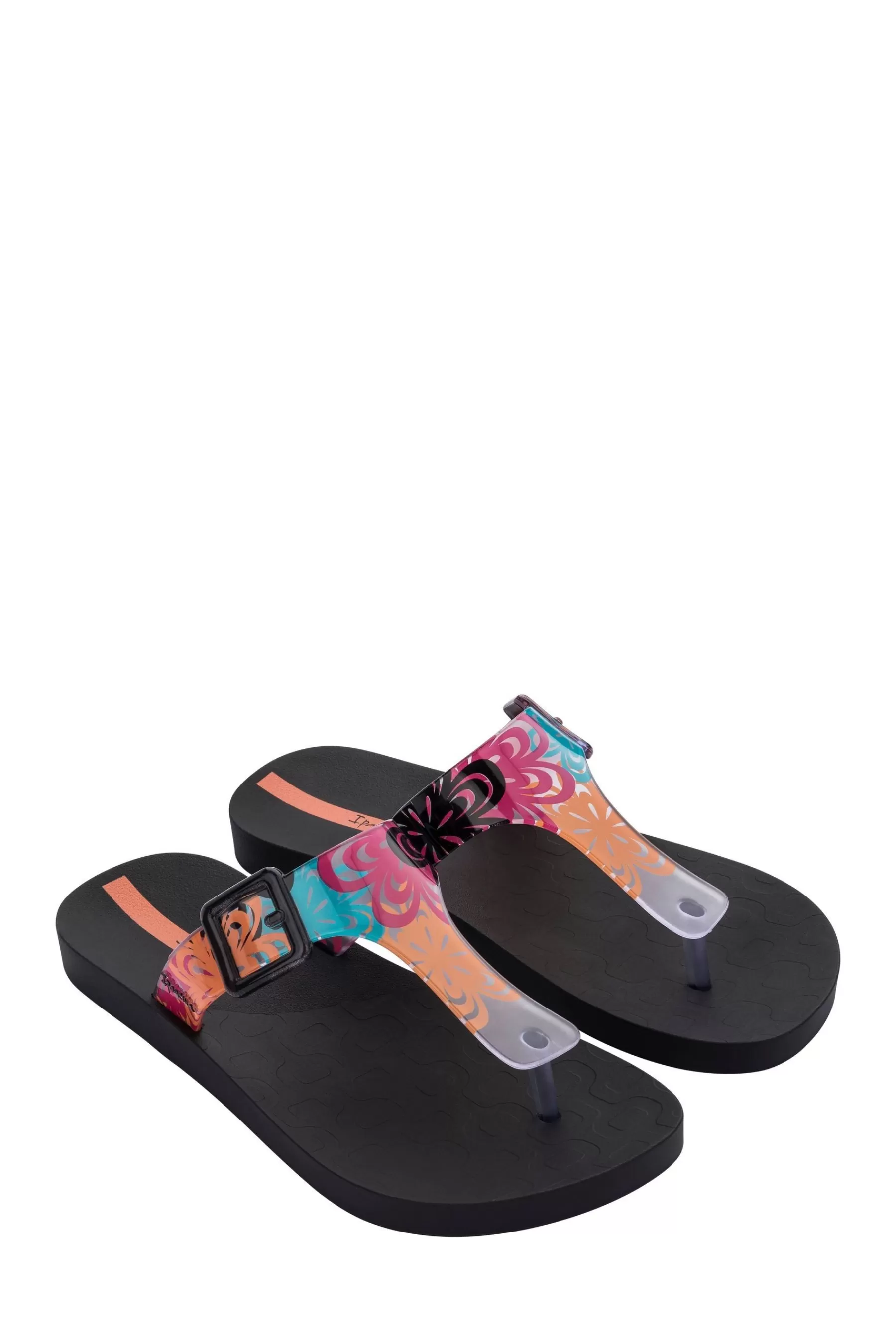 Ipanema Sandals- T-Strap Printed Wide Flip Flops Black