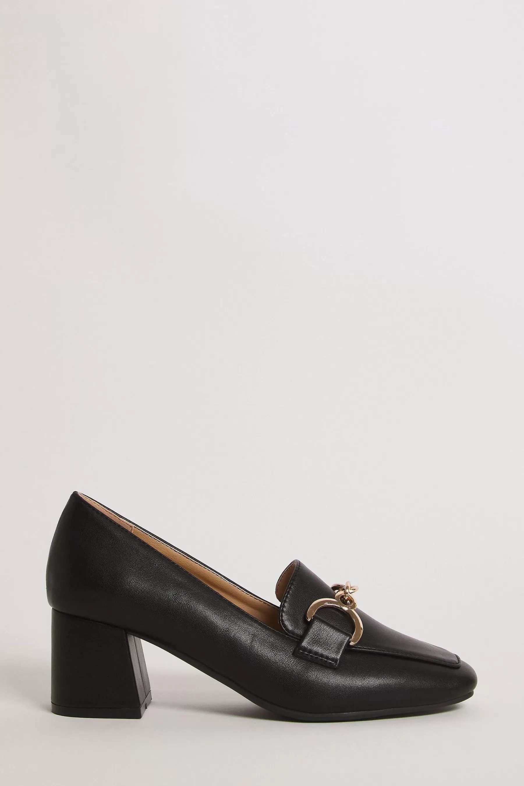 JD Williams Heels | Wide Flexible Block Heel Loafers With Trim Black