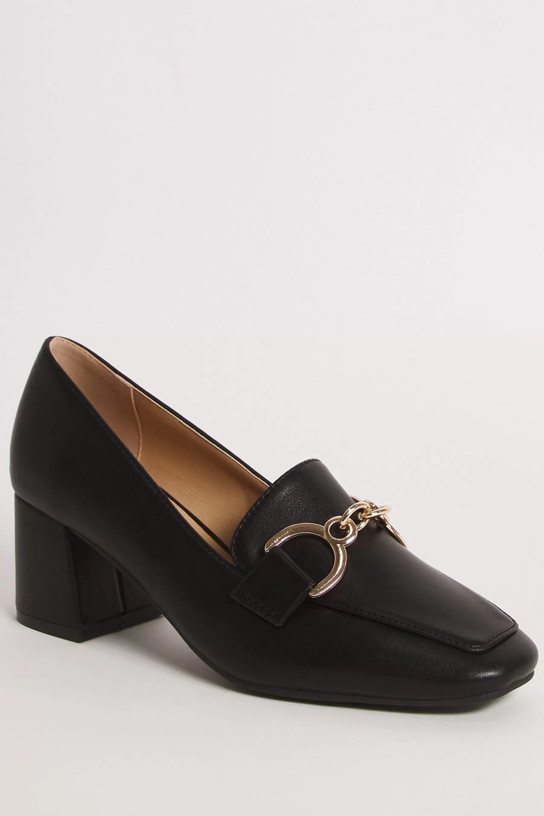 JD Williams Heels | Wide Flexible Block Heel Loafers With Trim Black