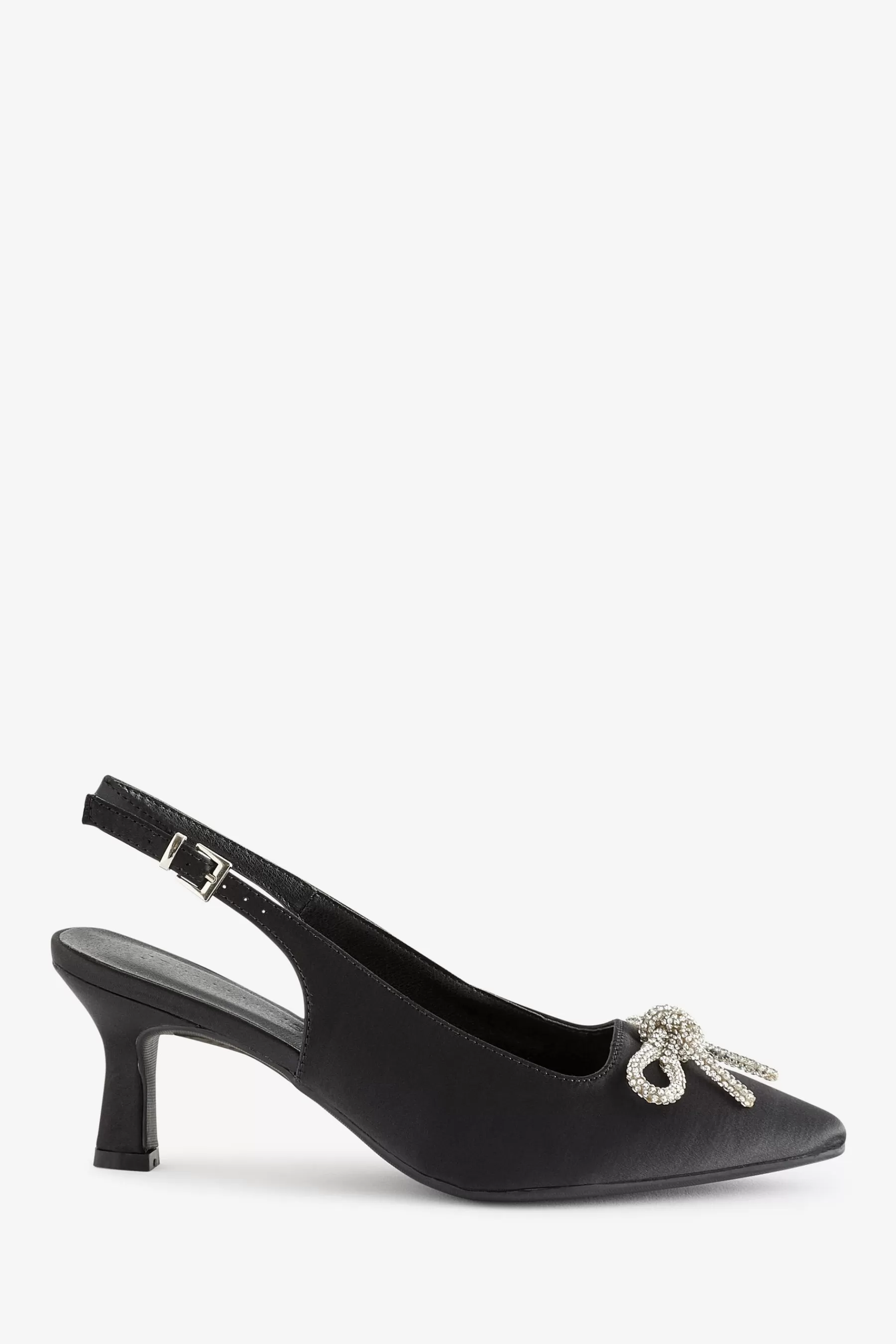 JD Williams Heels | Wide Satin Slingback Shoes With Bow Trim Black