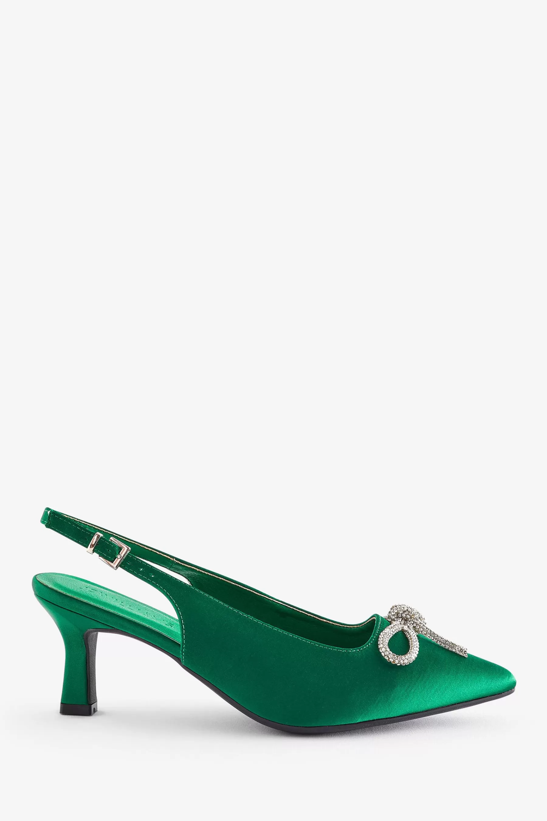 JD Williams Flat- Wide Satin Slingback Shoes With Bow Trim Green