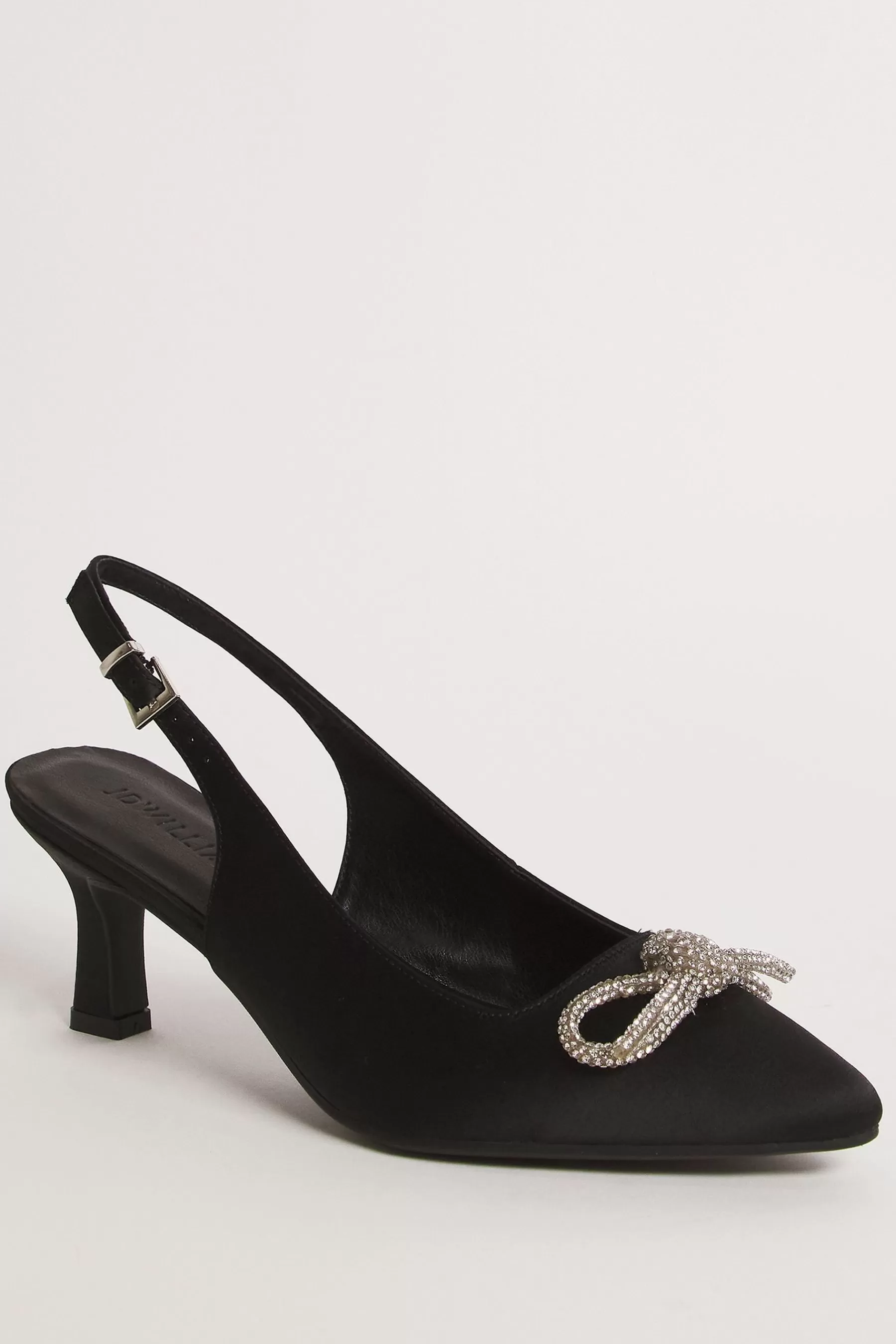 JD Williams Heels | Wide Satin Slingback Shoes With Bow Trim Black