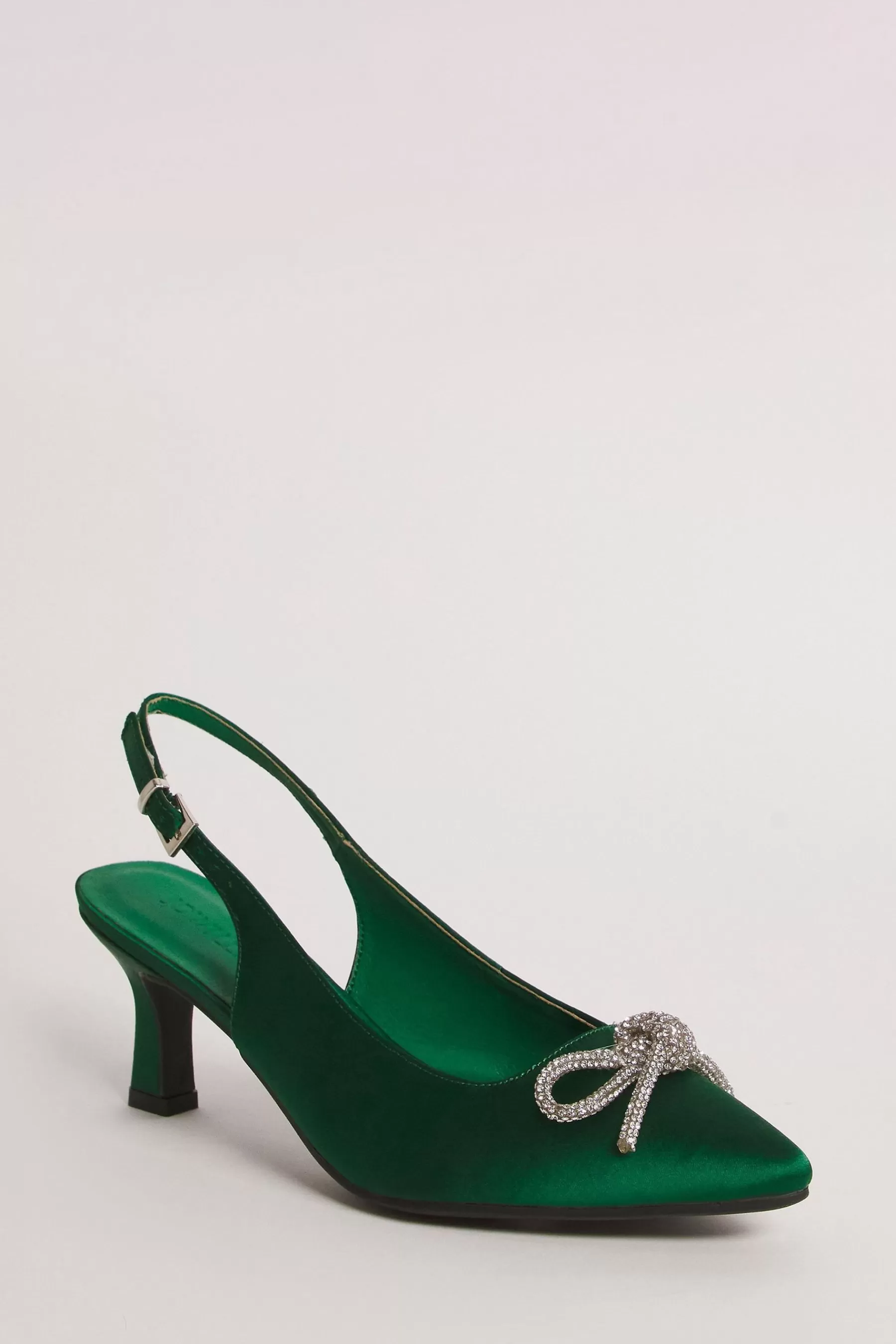 JD Williams Flat- Wide Satin Slingback Shoes With Bow Trim Green