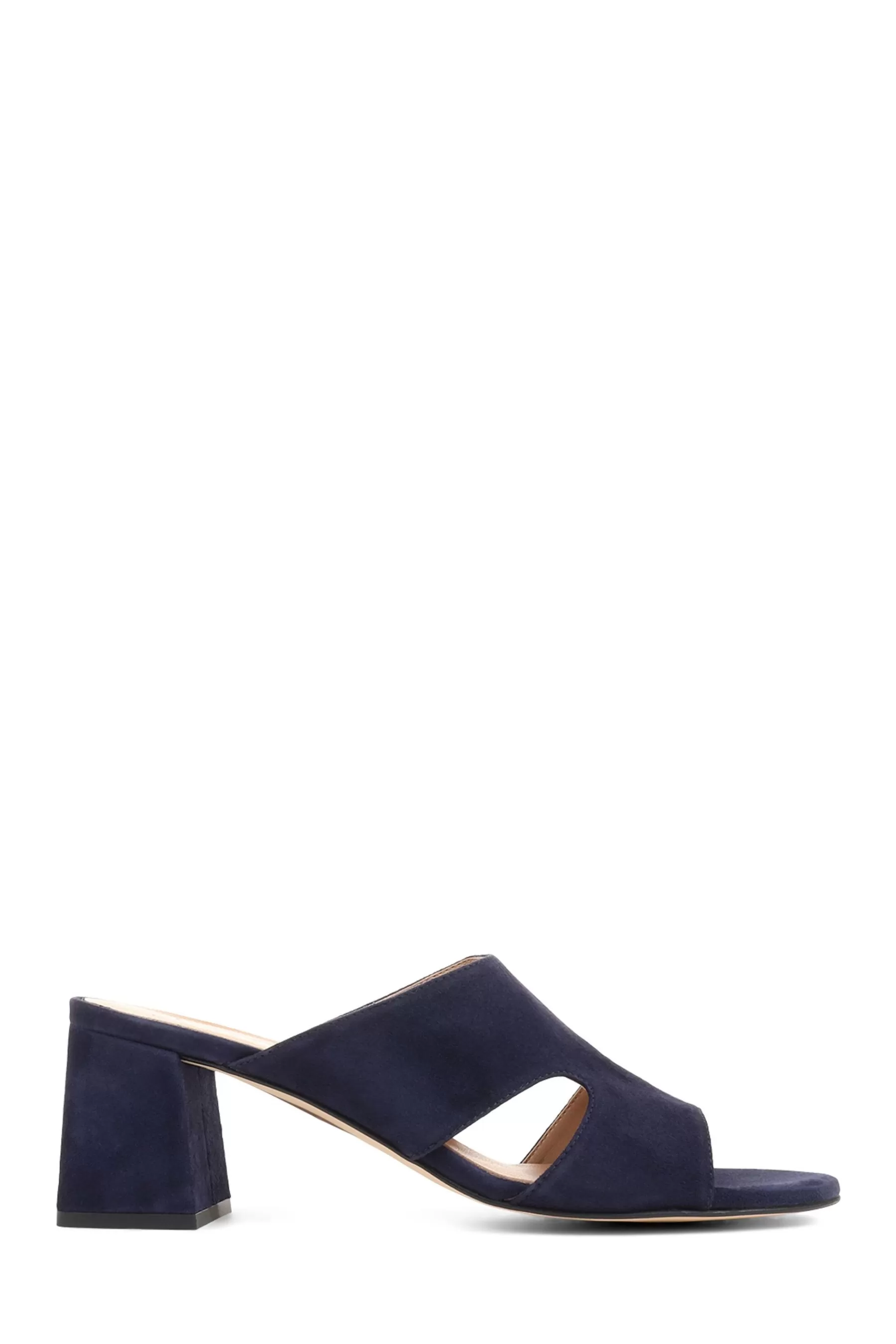 Jones Bootmaker Sandals- Kennedi Leather Heeled Mule Sandals Navy Blue