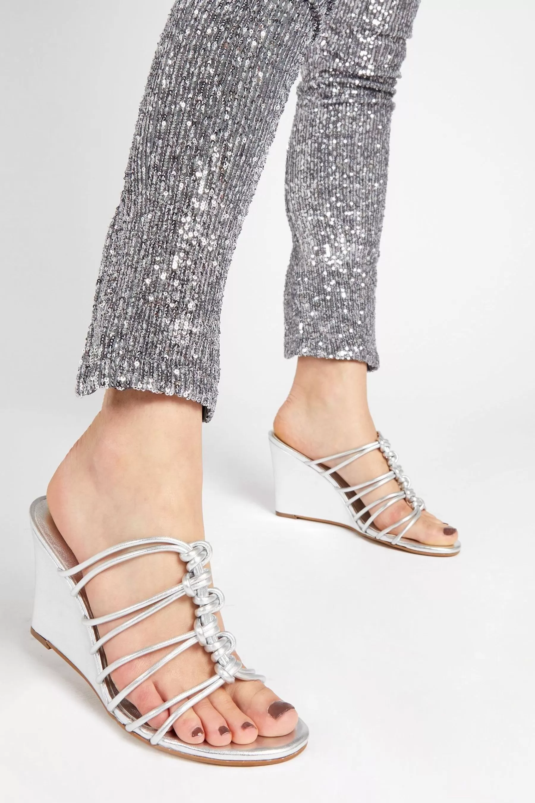 Jones Bootmaker Sandals | Laurella Leather Gladiator Wedges Silver