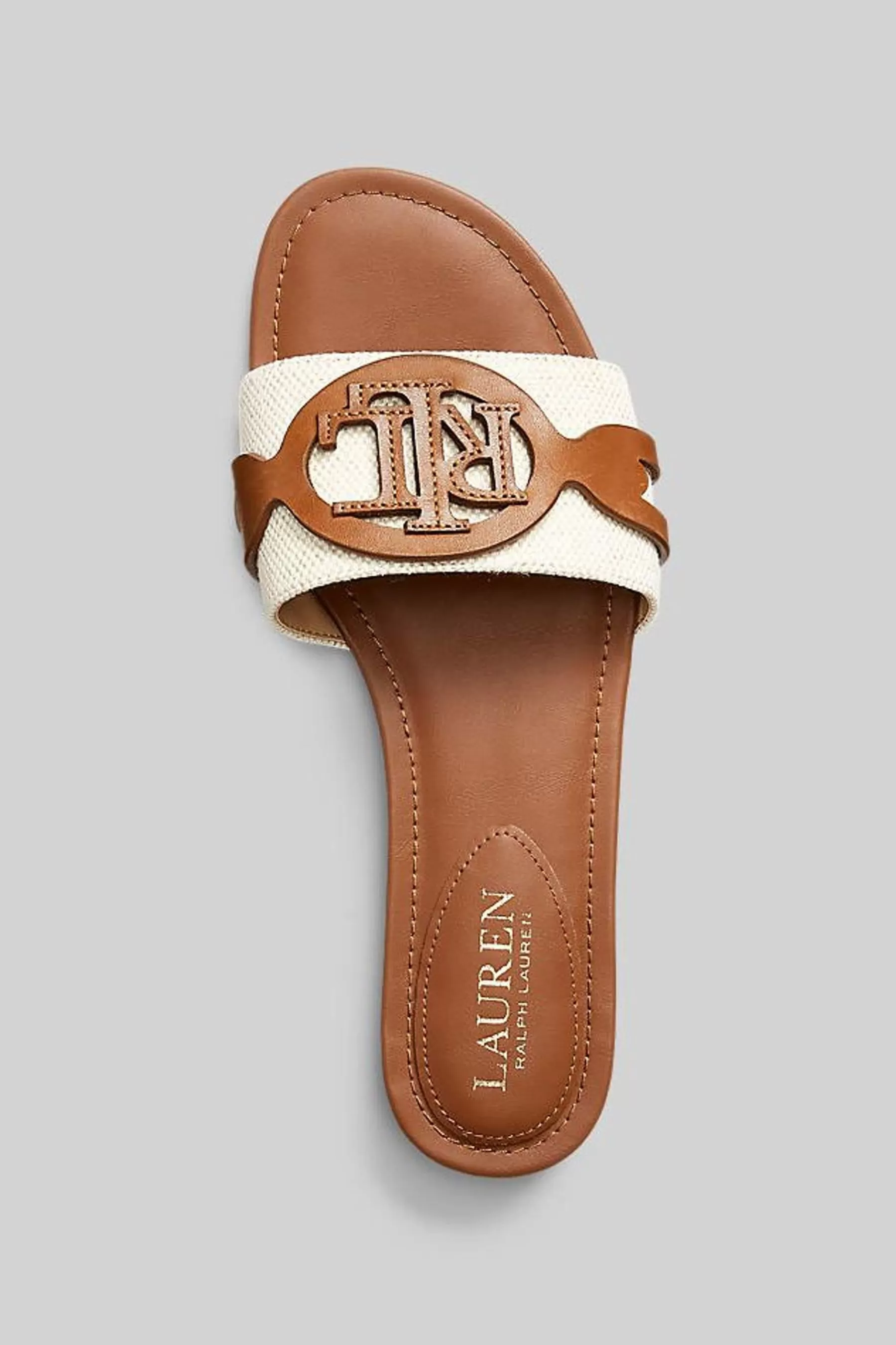 Lauren Ralph Lauren Sandals | Alegra Canvas Leather Sliders Tan Brown