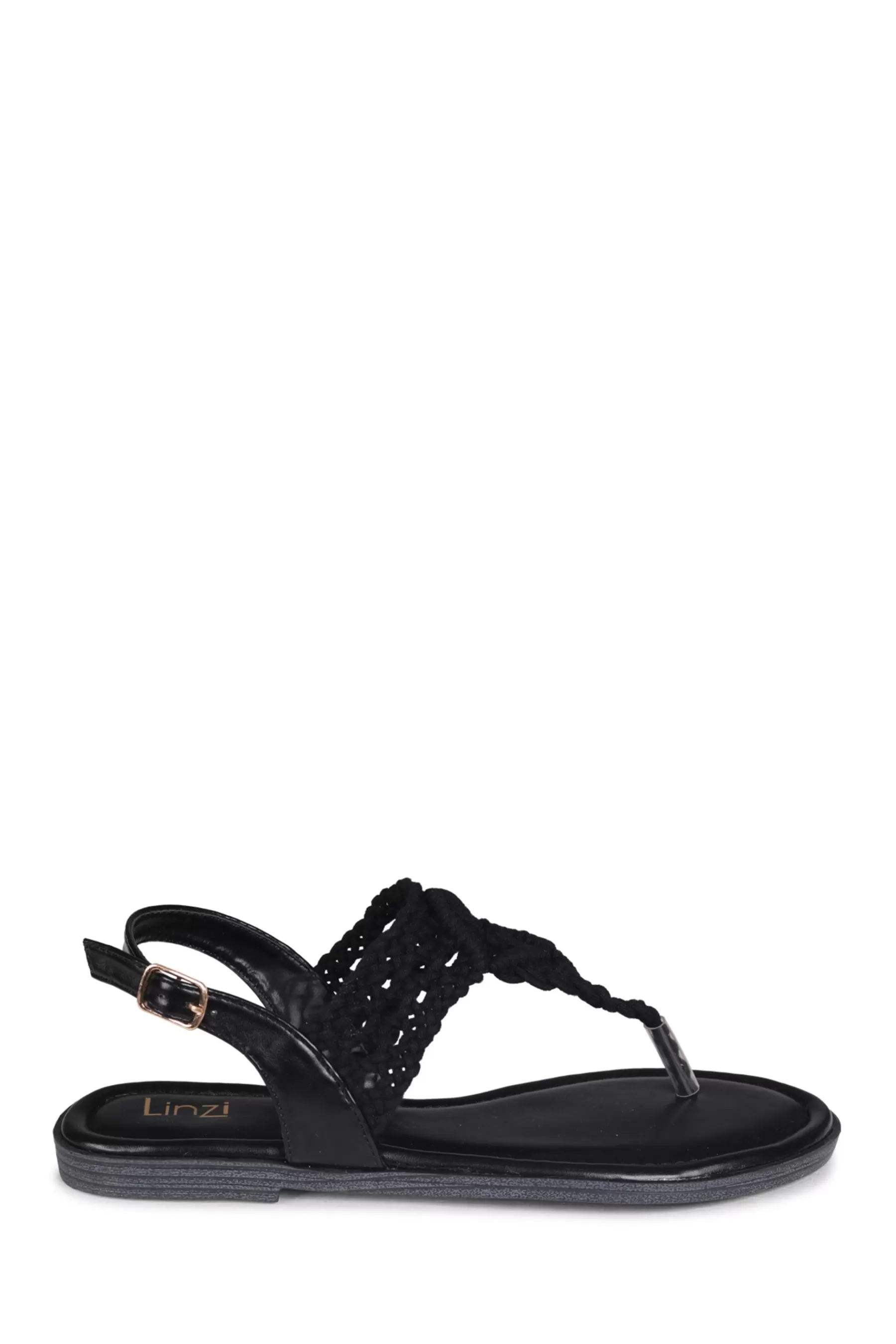 Linzi Sandals- Astara Knitted Slingback Flat Sandals With Toe Post Black