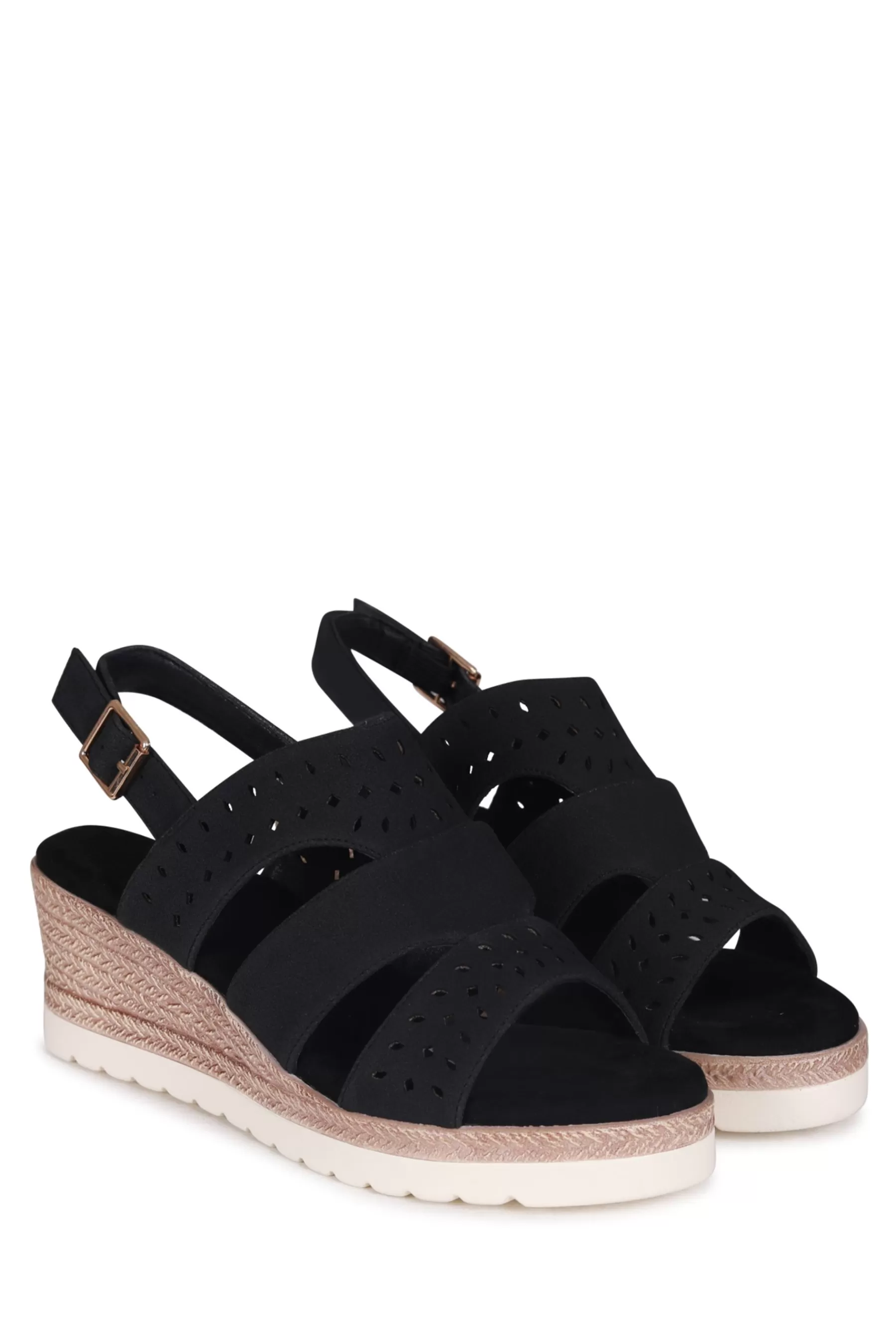 Linzi Sandals | Caryn Wedge Sandals With Cut Out Front Straps Black