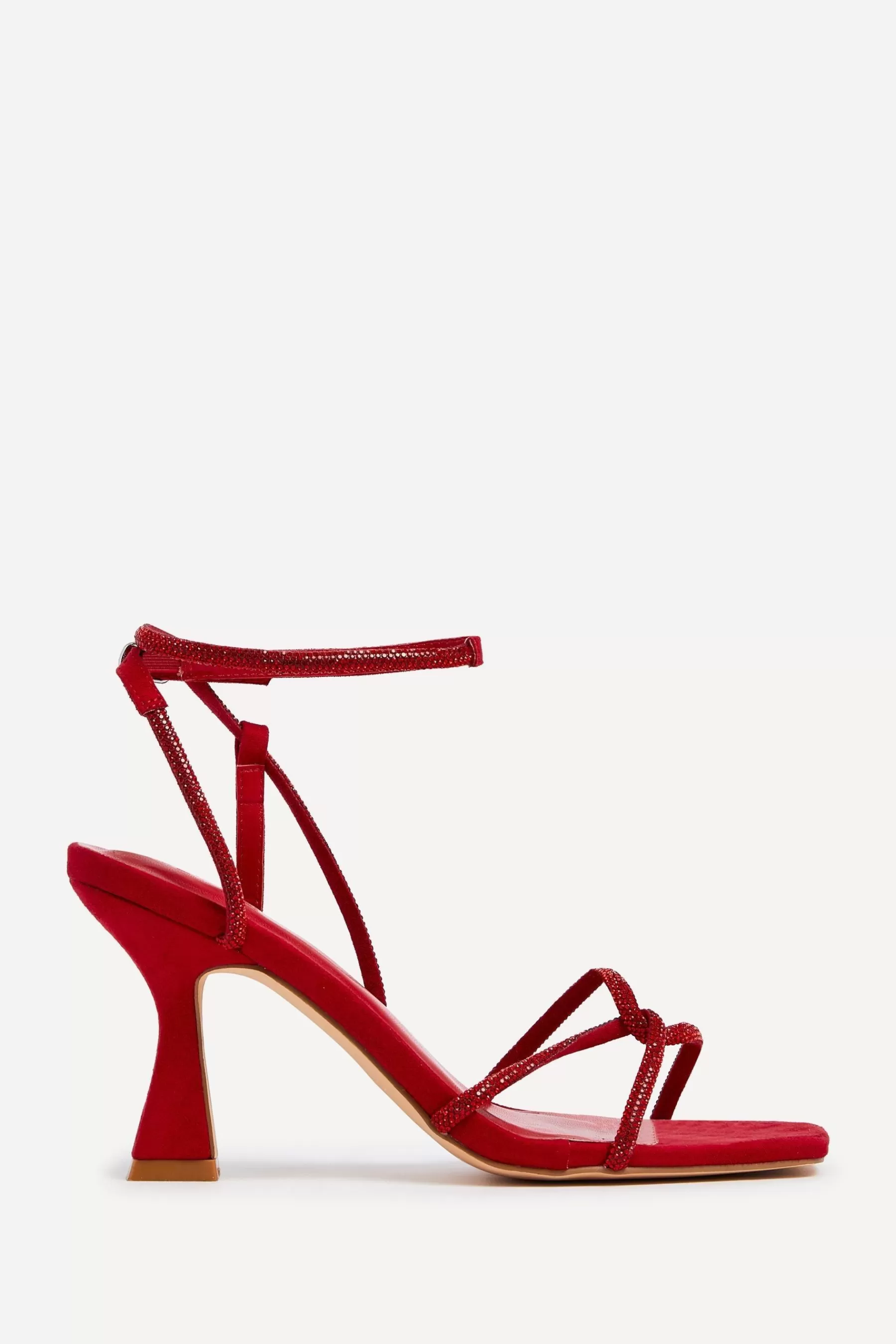 Linzi Sandals | Entice Strappy Diamante Embellished Heeled Sandals Red