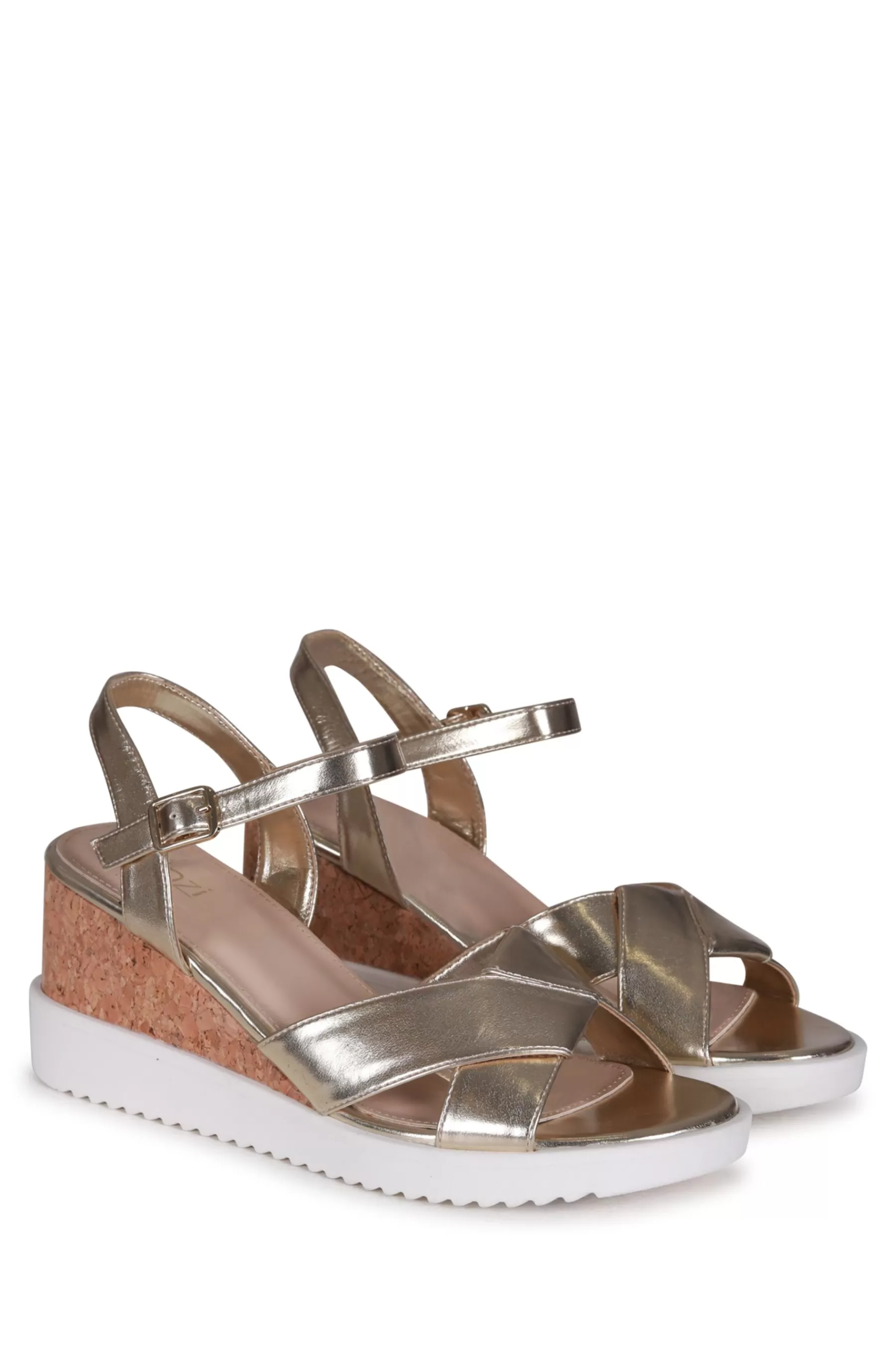 Linzi Heels- Infinate Wedge Sandals With Linked Front Strap Gold