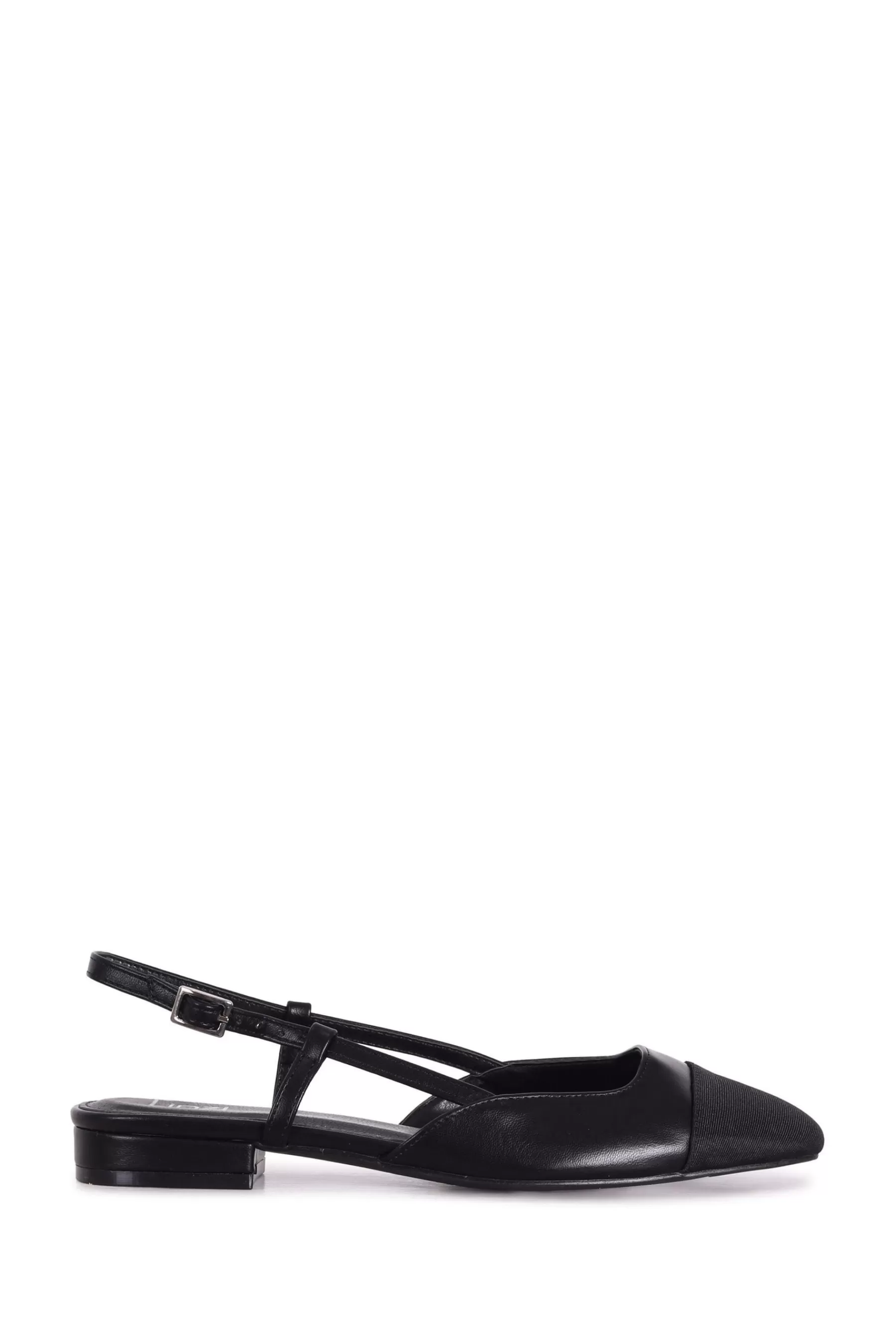 Linzi Flat- Junie Two Tone Court Shoes With Squared Toe Black