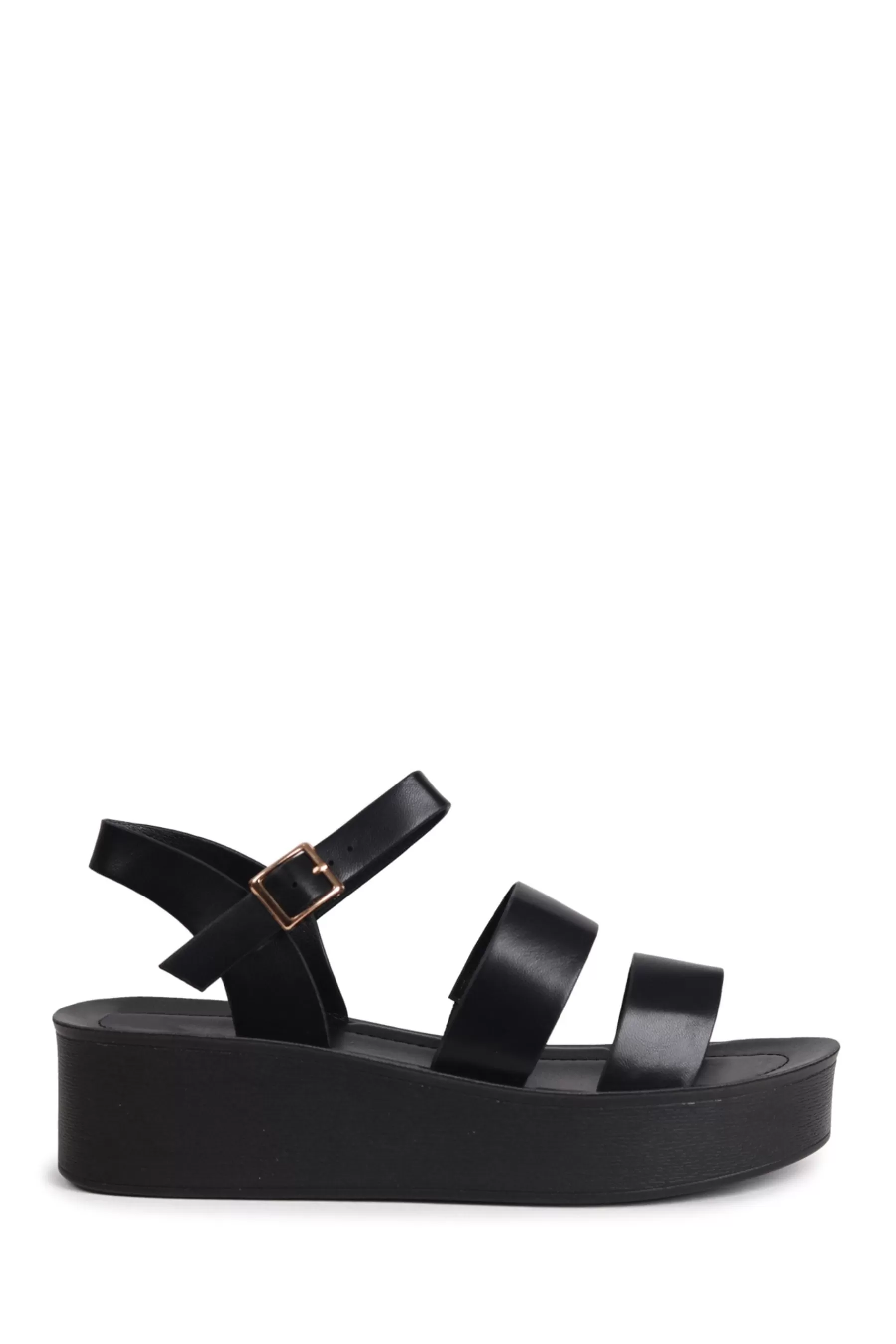 Linzi Heels- Kaitlyn Triple Strap Flatform Sandal Black