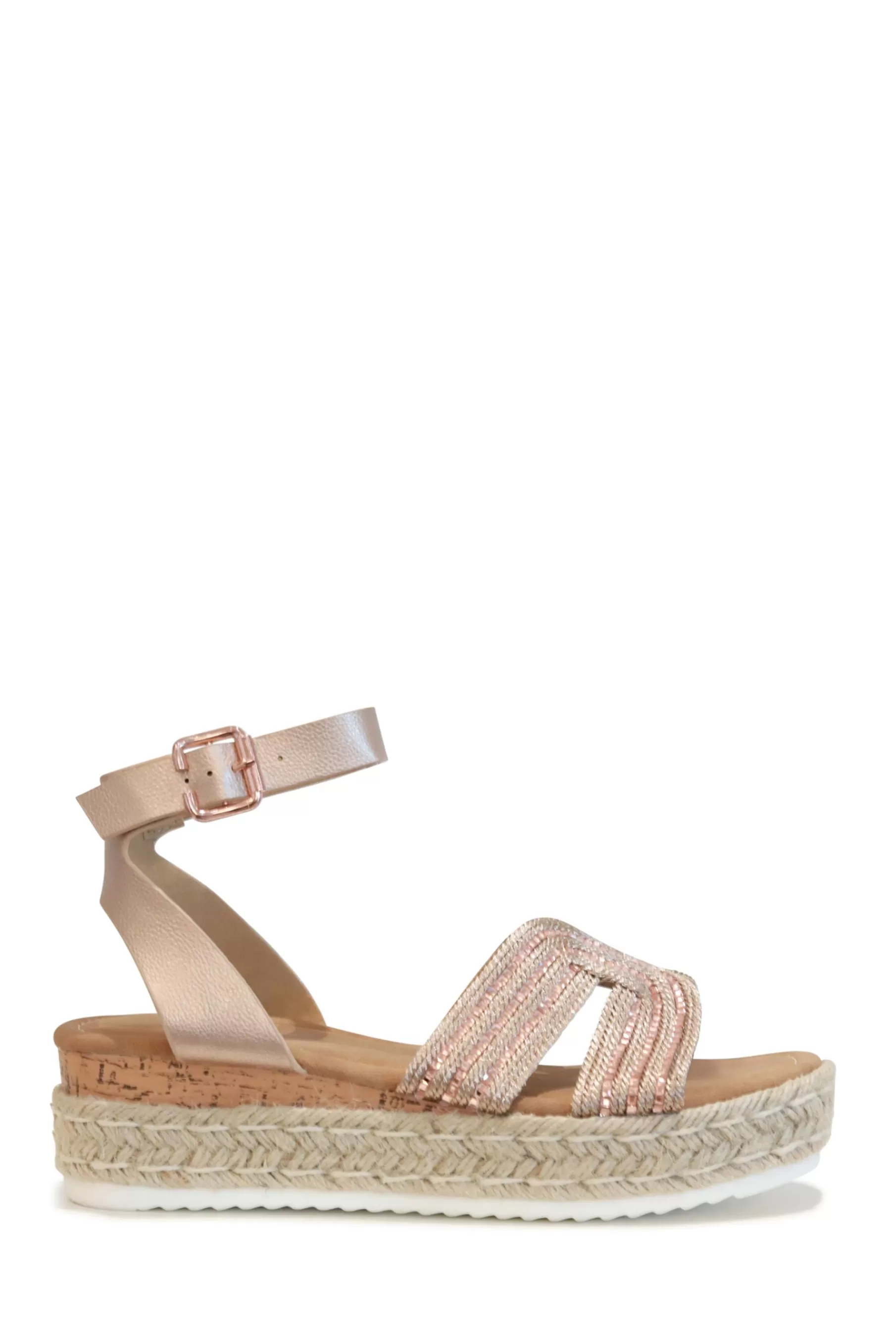 Linzi Sandals- Karla Embellished Front Strap Espdarille Inspired Flatform Rose Gold