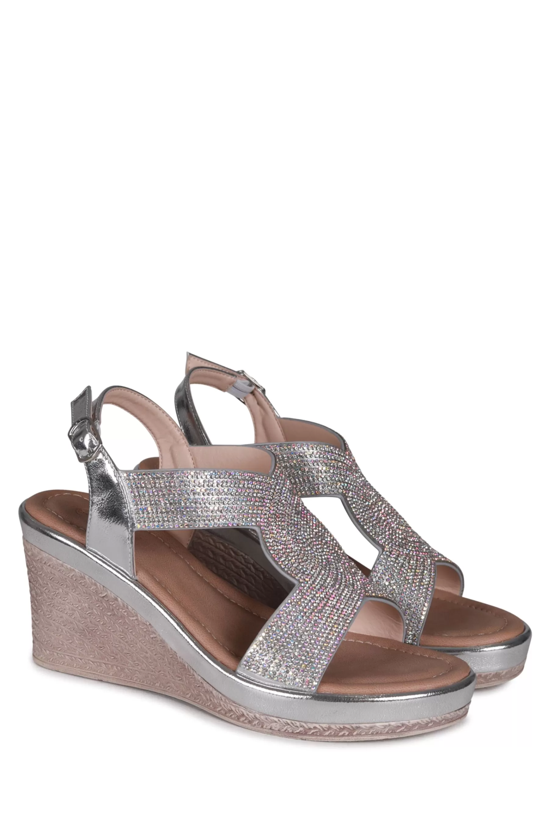 Linzi Heels- Krista Diamante Embellished Wedge Sandals Silver