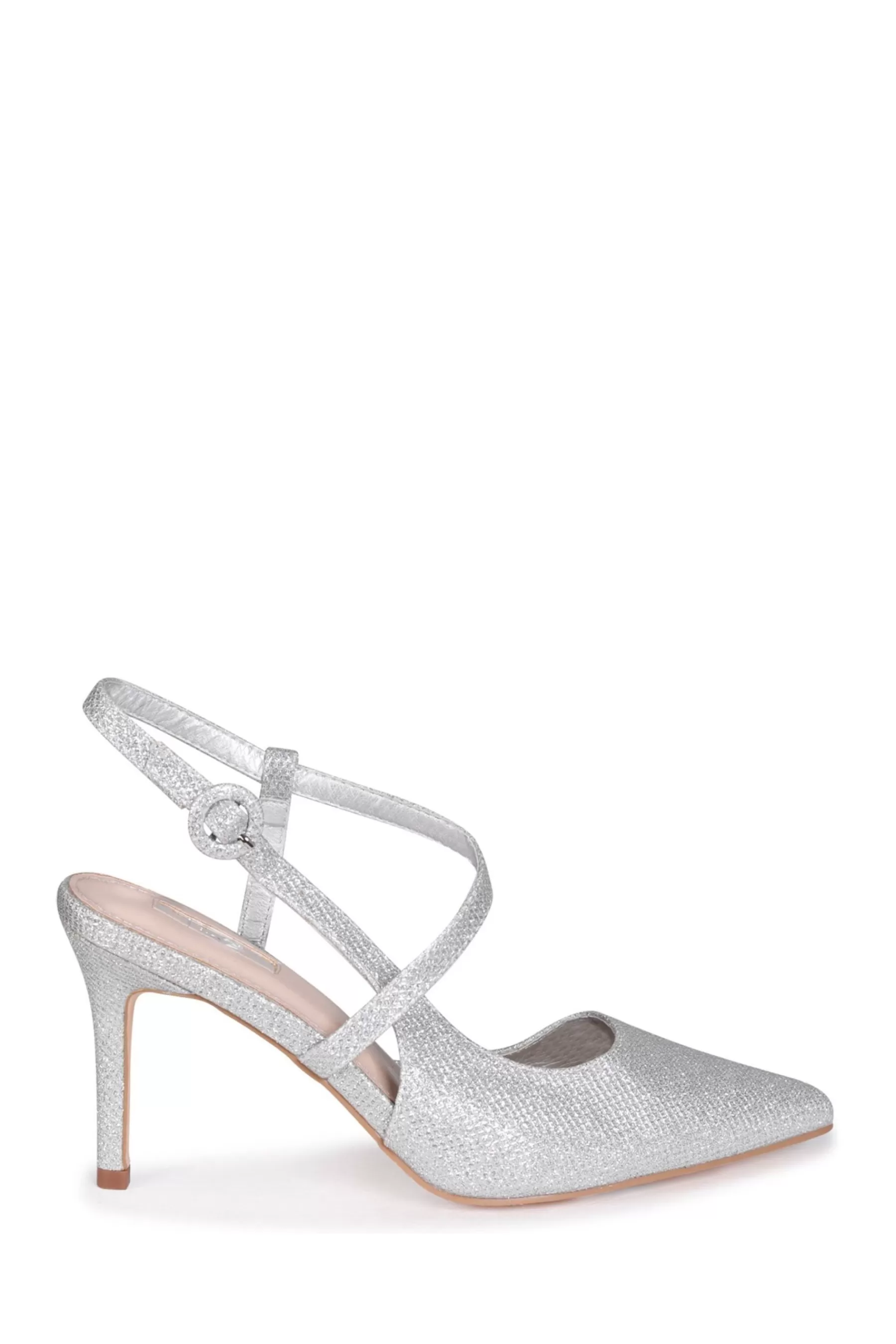 Linzi Heels | Martha Court Heels With Wrap Around Ankle Strap Silver