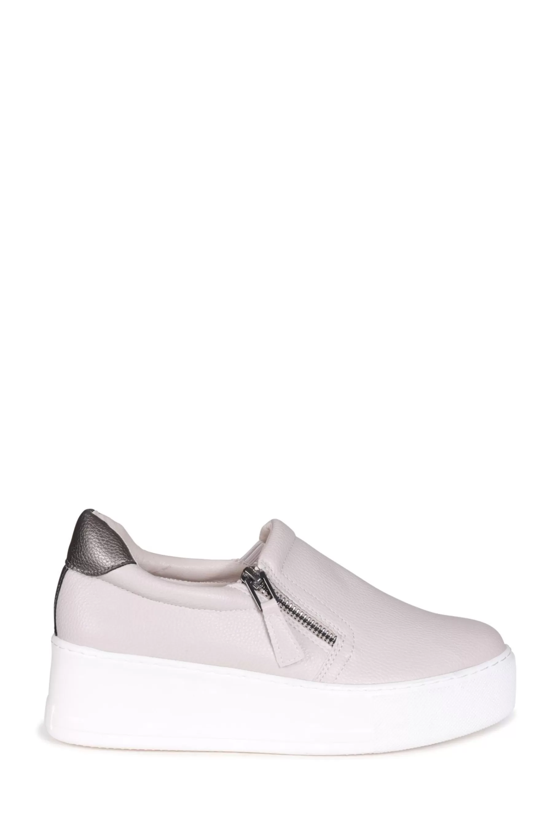 Linzi Flat- Mercury Taupe Slip On Platform Trainers Grey