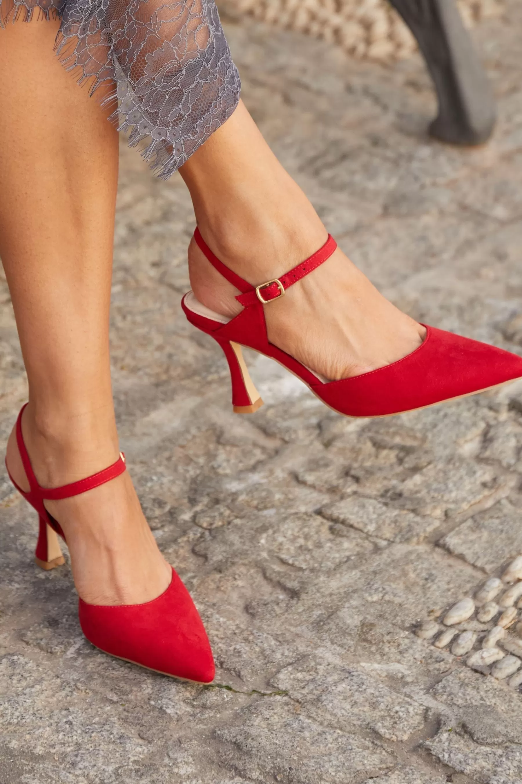 Linzi Heels | Natalia Open Back Stiletto Court Heels Red