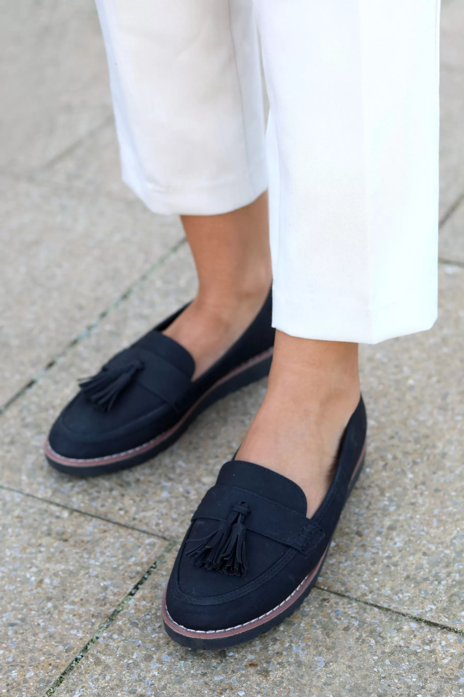 Linzi Flat- Samson Slip-Ons Loafers With Tassle Trim Blue