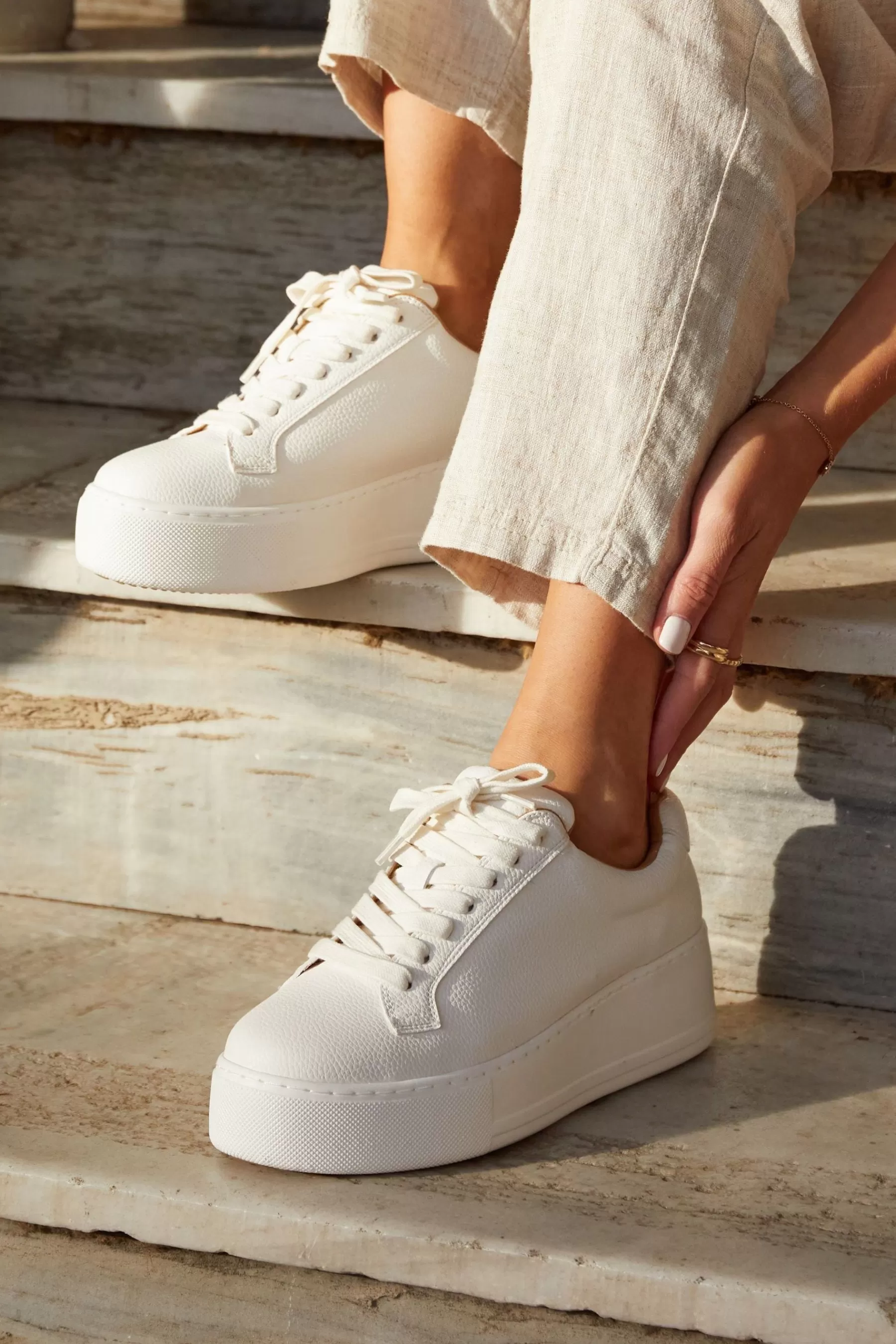 Linzi Heels | Twyla Trainers With Platform Heels White