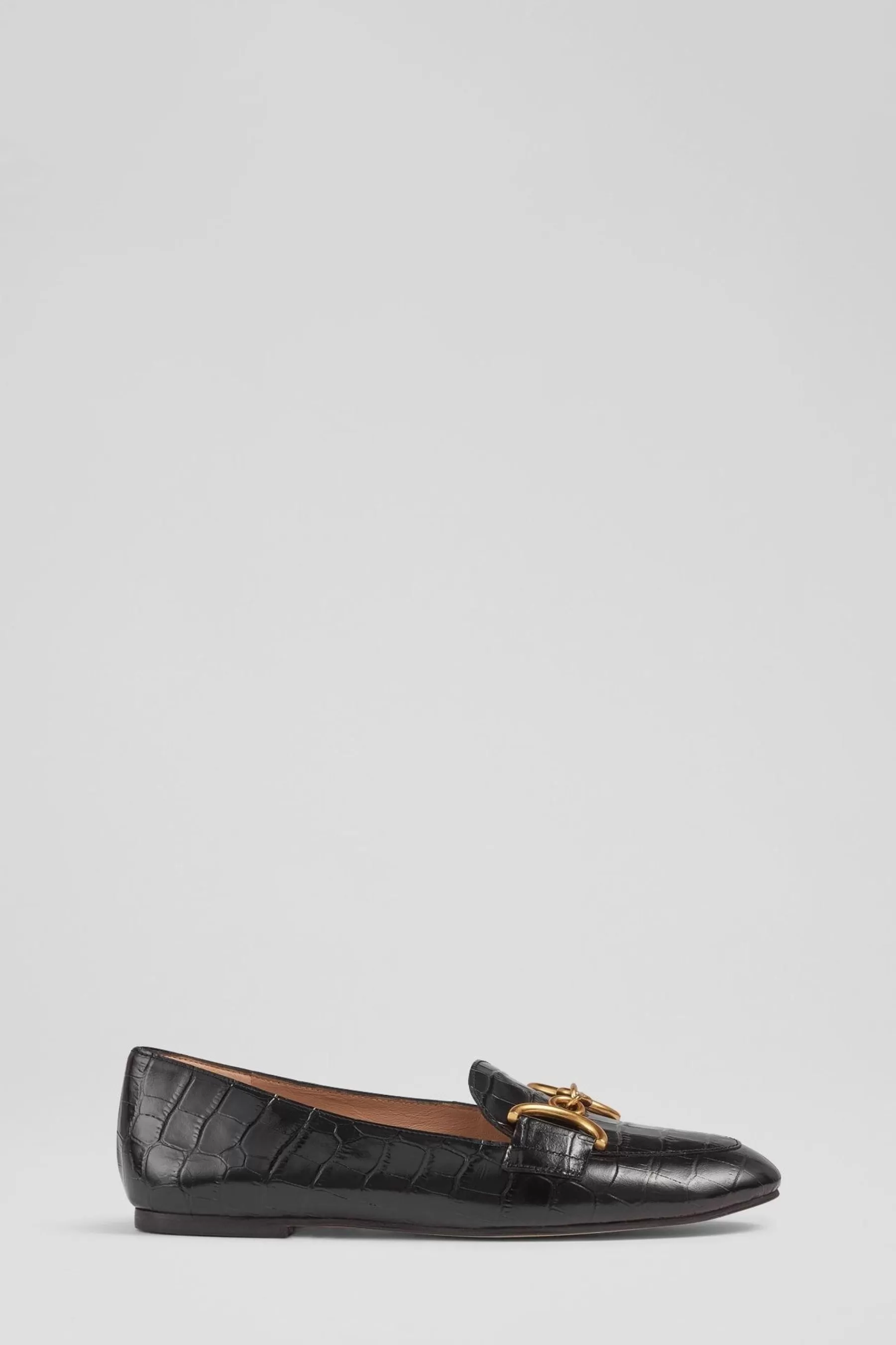 LK Bennett Flat- Daphne Croc Effect Leather Loafers Black