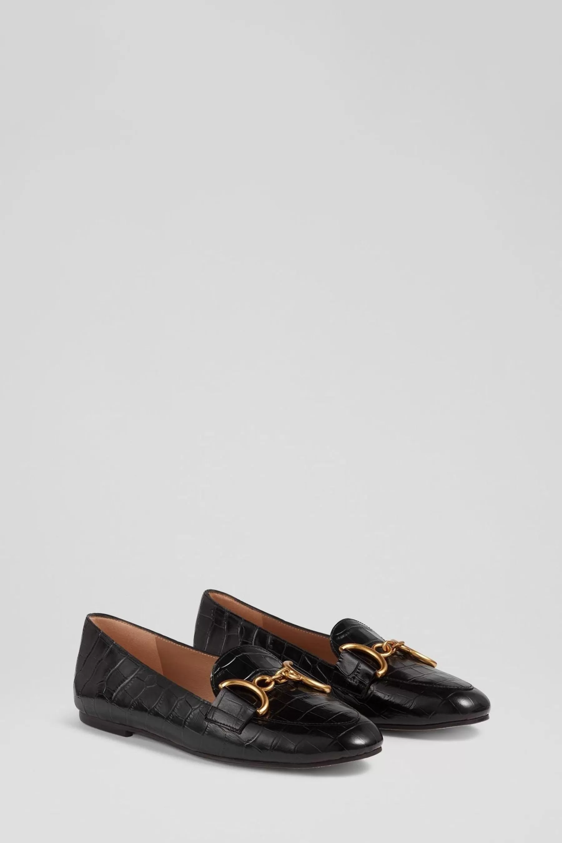 LK Bennett Flat- Daphne Croc Effect Leather Loafers Black