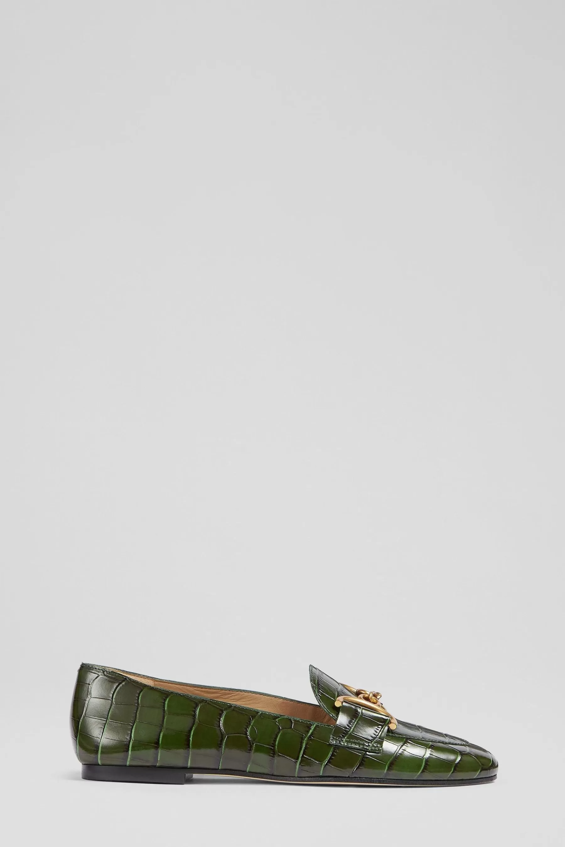 LK Bennett Flat- Daphne Croc-Effect Leather Loafers Green