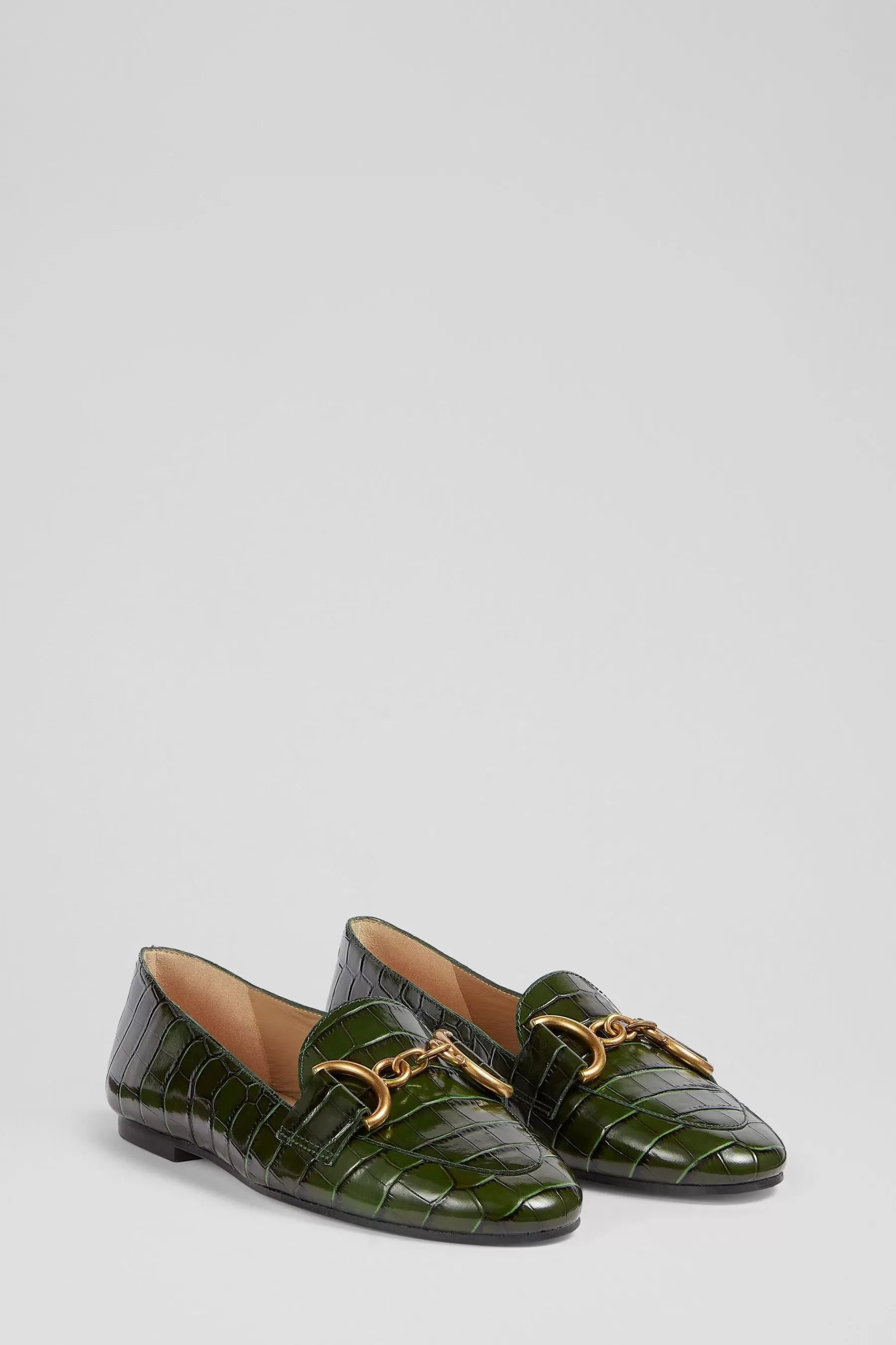 LK Bennett Flat- Daphne Croc-Effect Leather Loafers Green