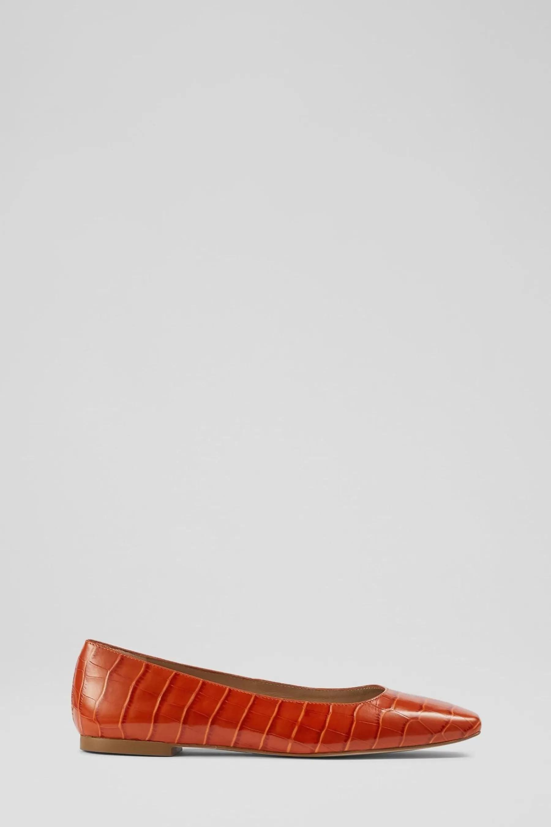 LK Bennett Flat- Phyllis Croc-Effect Leather Flats Orange