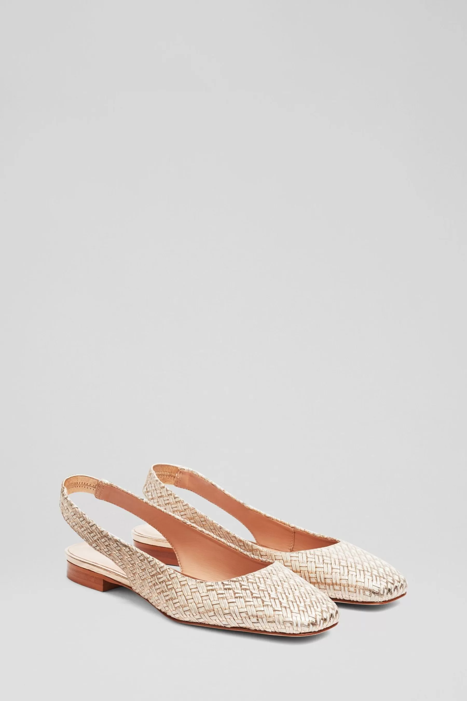 LK Bennett Flat | Savannah Platinum Woven Leather Slingback Flats Natural